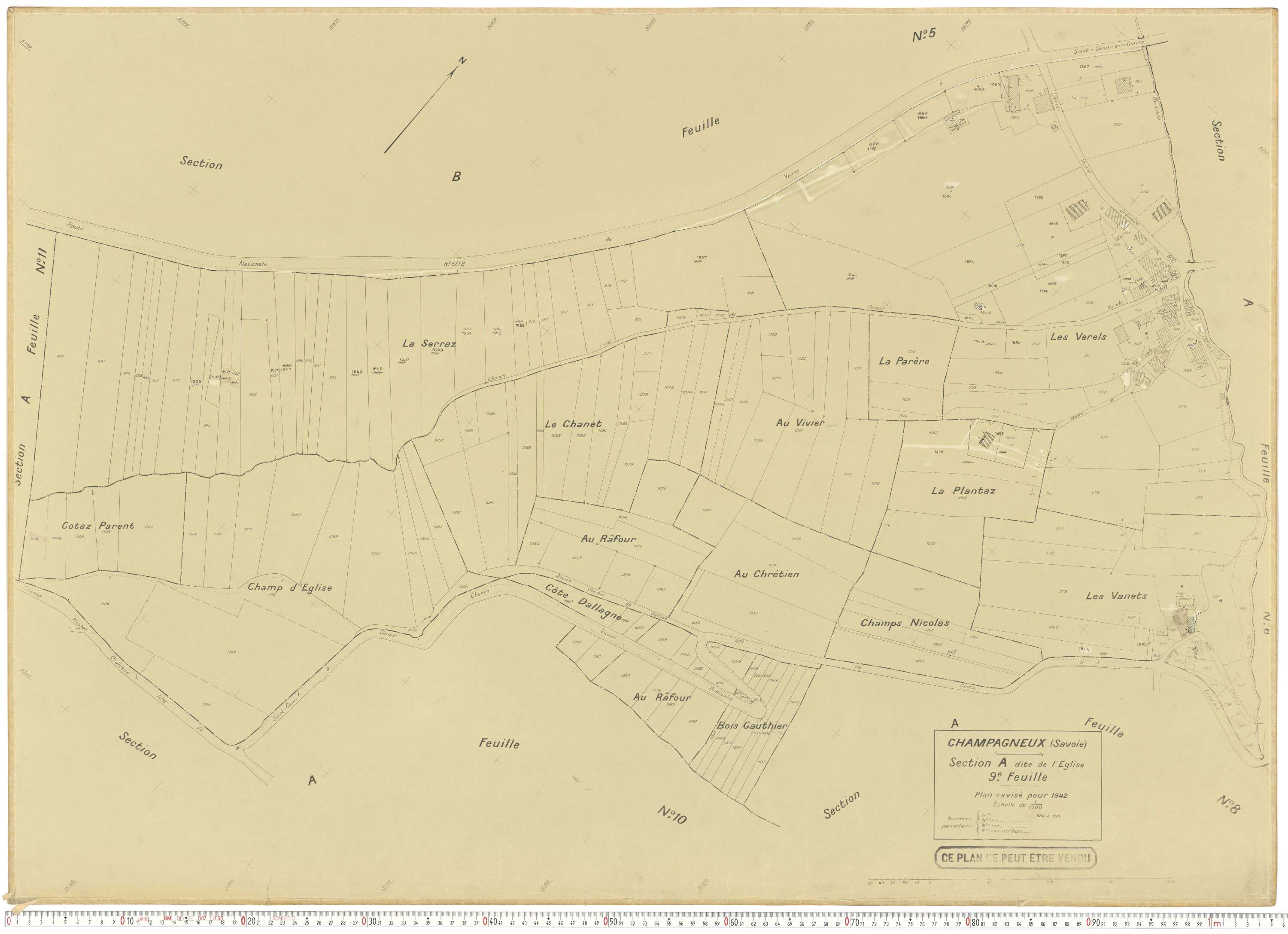 Champagneux - Plans cadastraux du cadastre rénové en 1942 et mis à jour en 1988.