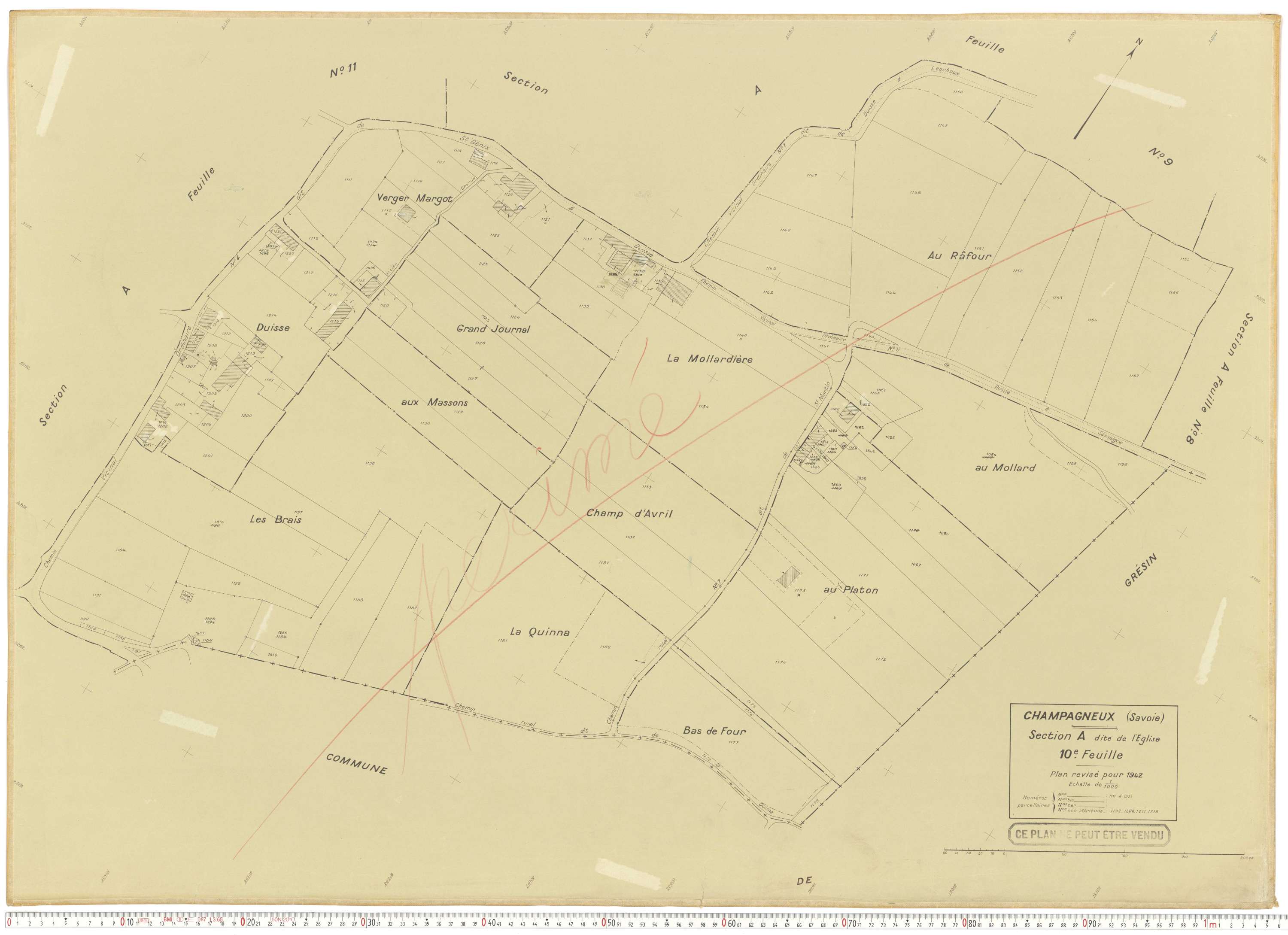 Champagneux - Plans cadastraux du cadastre rénové en 1942 et mis à jour en 1988.