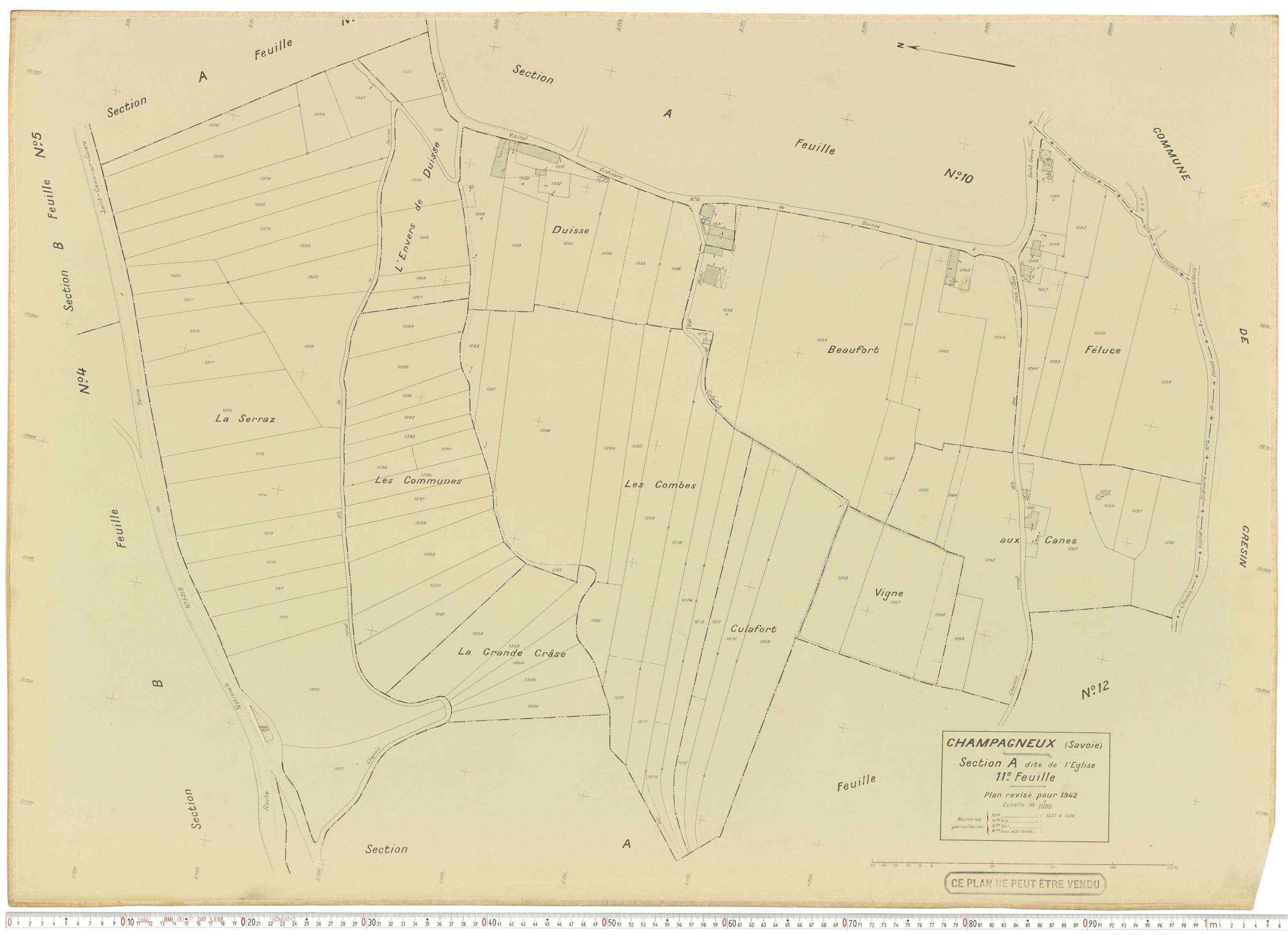 Champagneux - Plans cadastraux du cadastre rénové en 1942 et mis à jour en 1988.