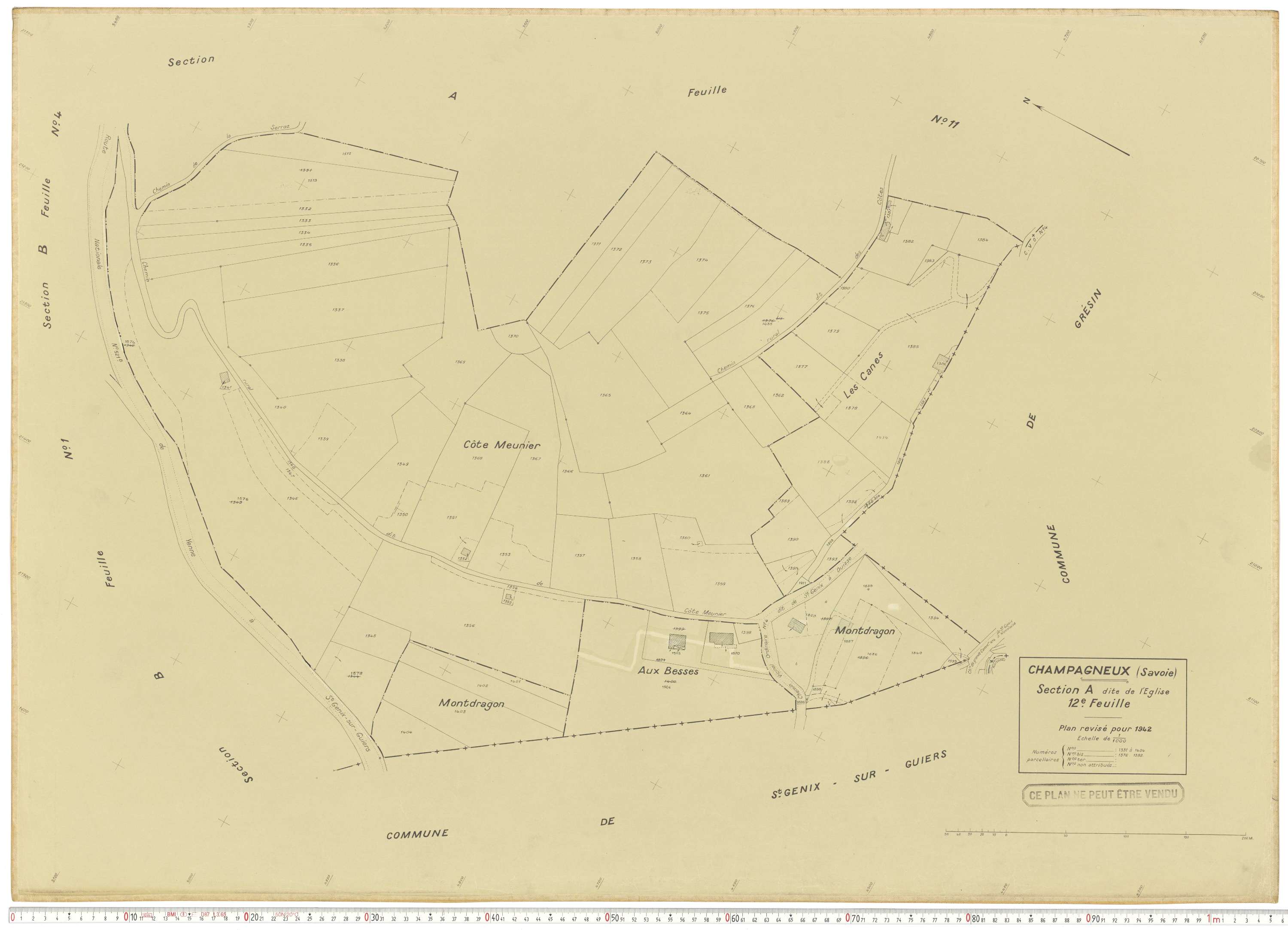 Champagneux - Plans cadastraux du cadastre rénové en 1942 et mis à jour en 1988.