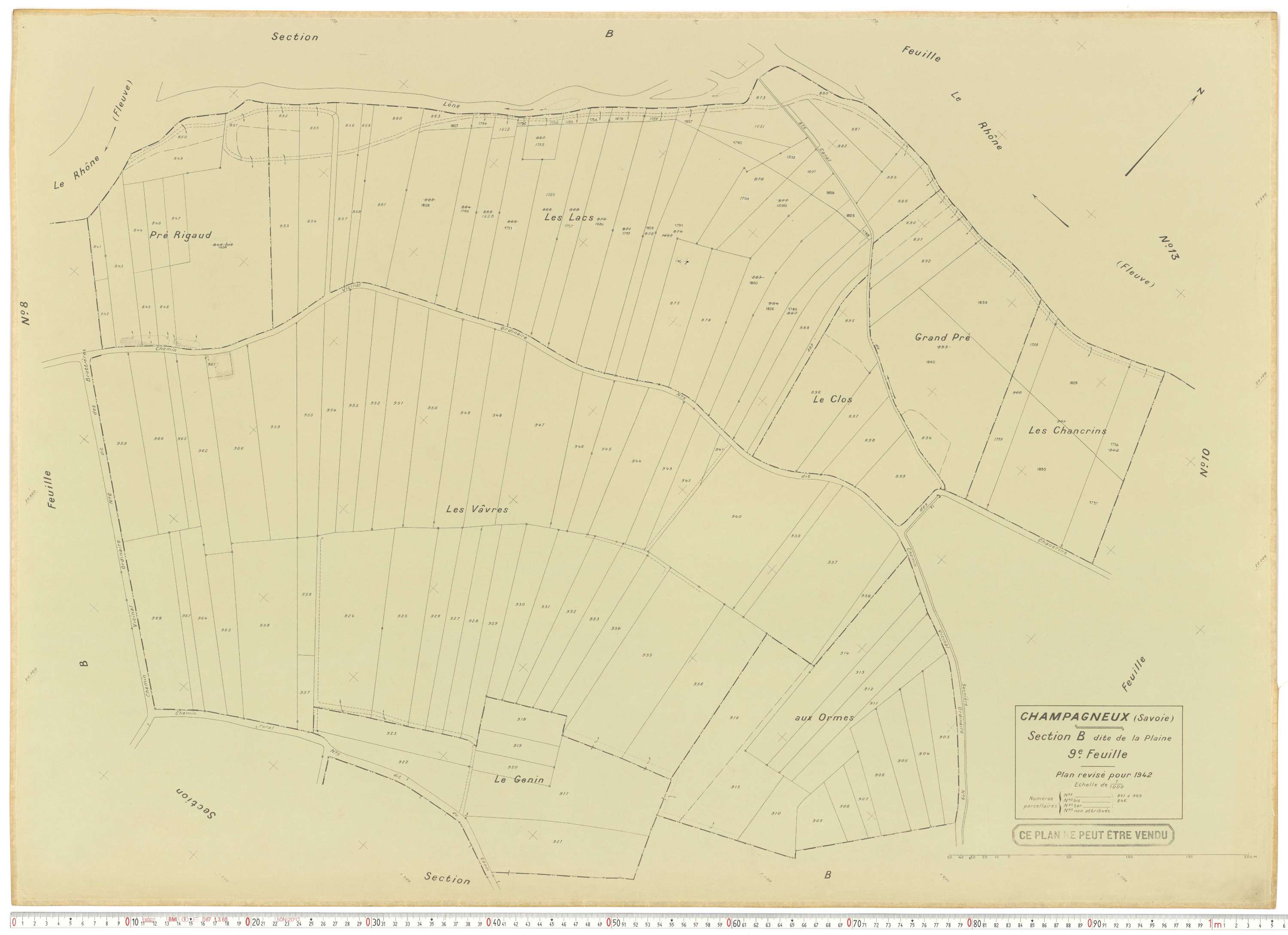 Champagneux - Plans cadastraux du cadastre rénové en 1942 et mis à jour en 1988.