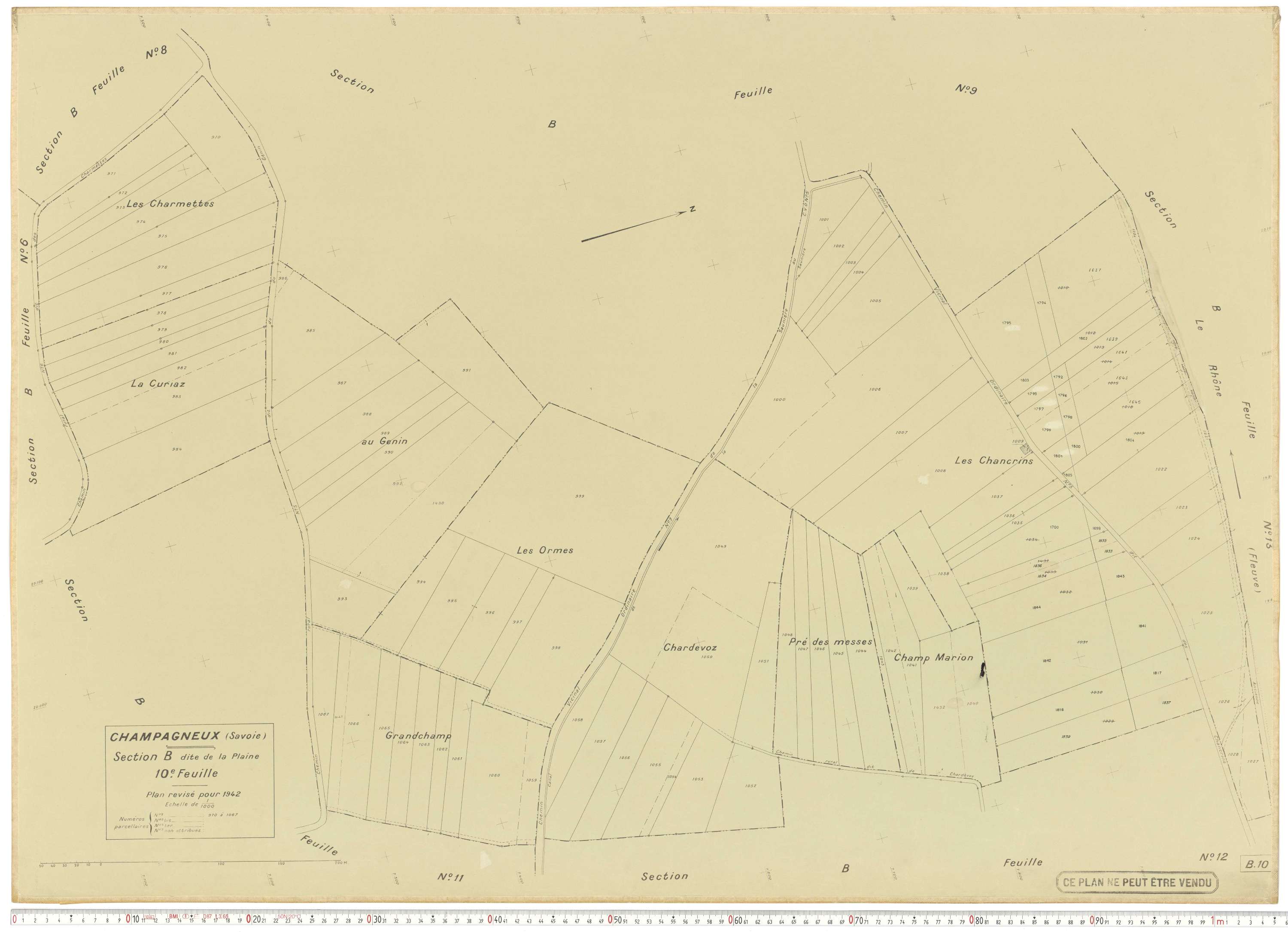 Champagneux - Plans cadastraux du cadastre rénové en 1942 et mis à jour en 1988.