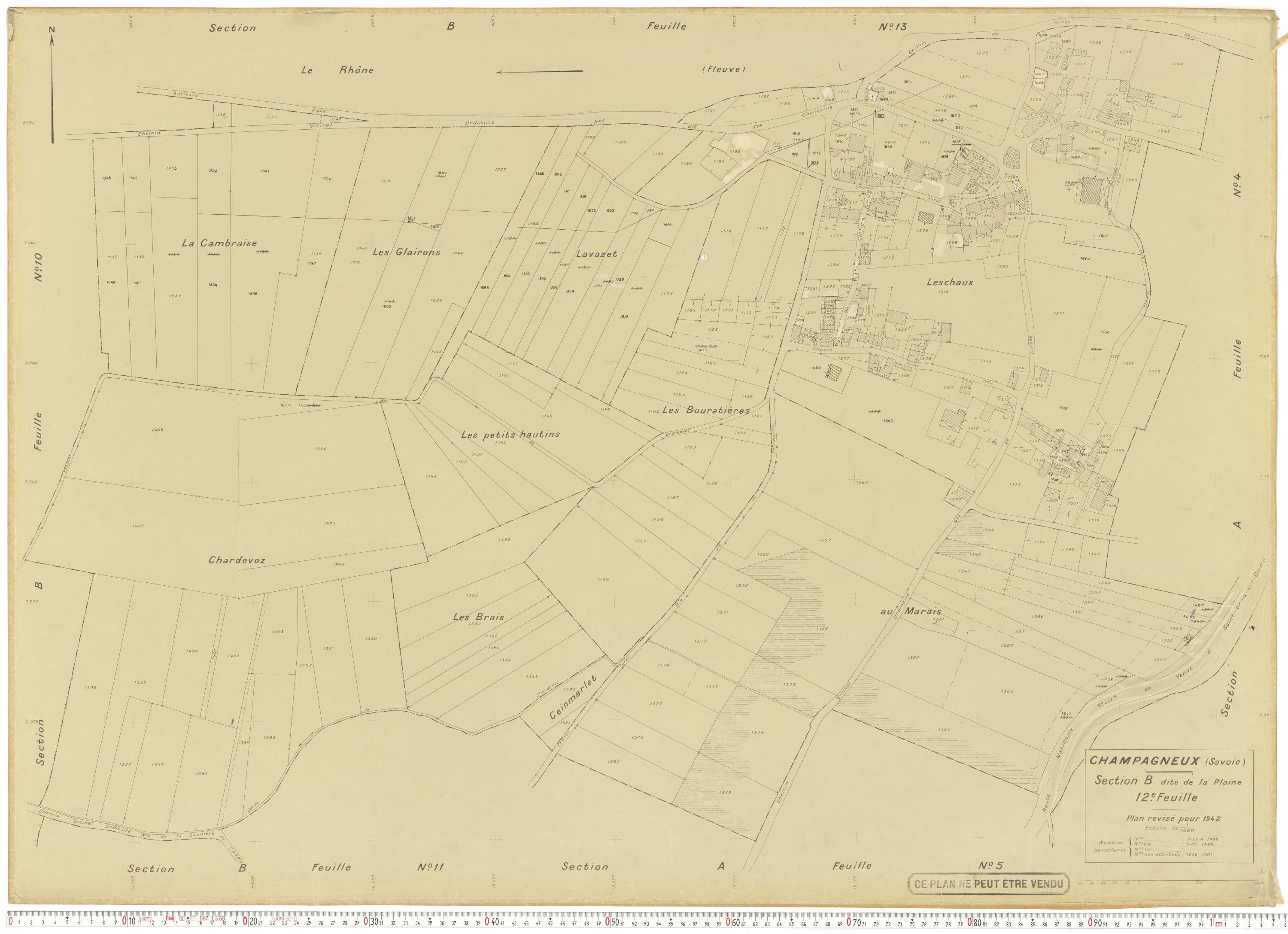 Champagneux - Plans cadastraux du cadastre rénové en 1942 et mis à jour en 1988.