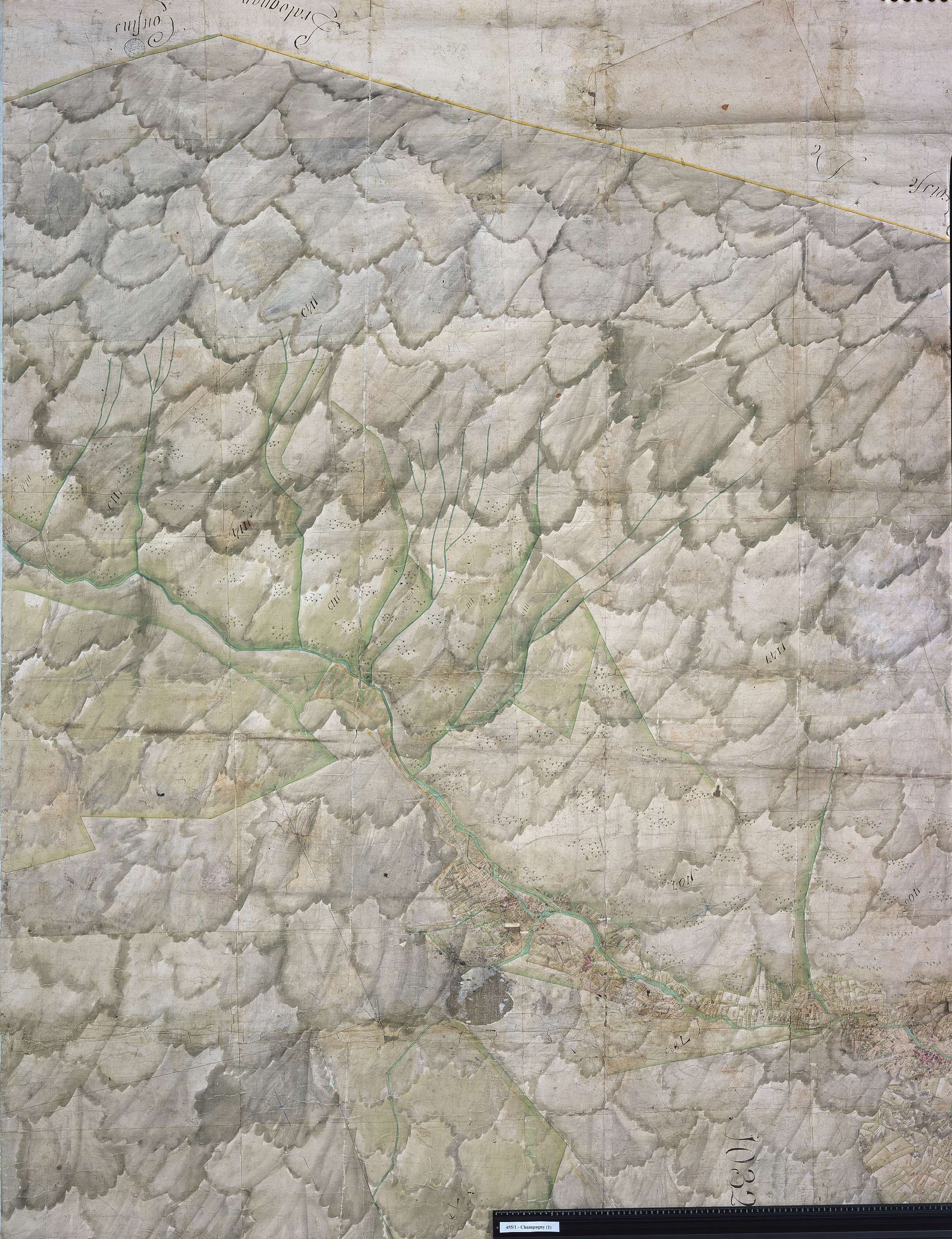 Champagny-en-Vanoise - Copie de la mappe originale (plan cadatral) de la commune de Champagny. Signée Cocelli, directeur du bureau de la péréquation générale.