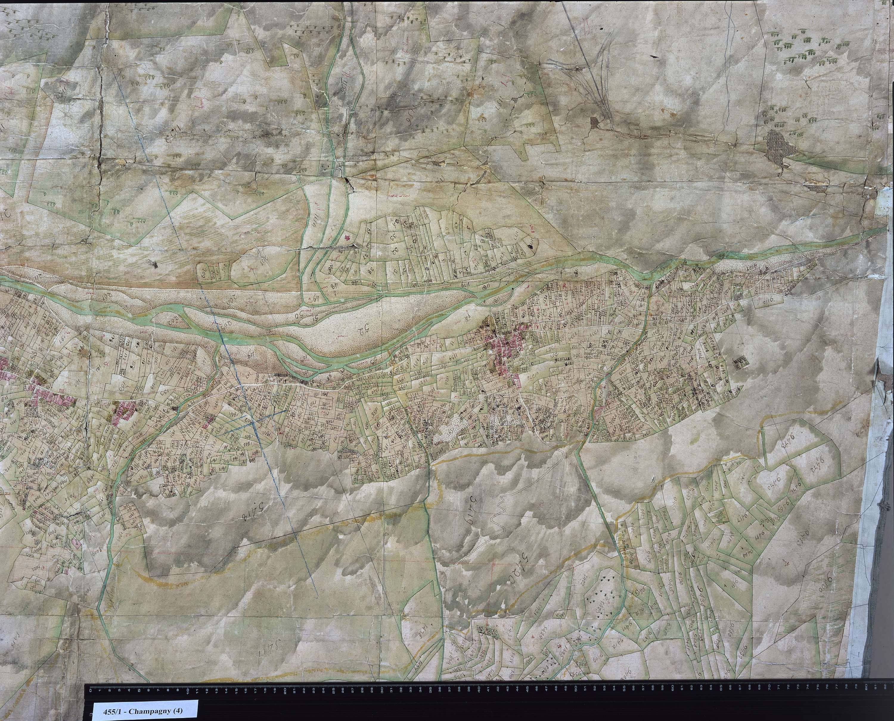 Champagny-en-Vanoise - Copie de la mappe originale (plan cadatral) de la commune de Champagny. Signée Cocelli, directeur du bureau de la péréquation générale.