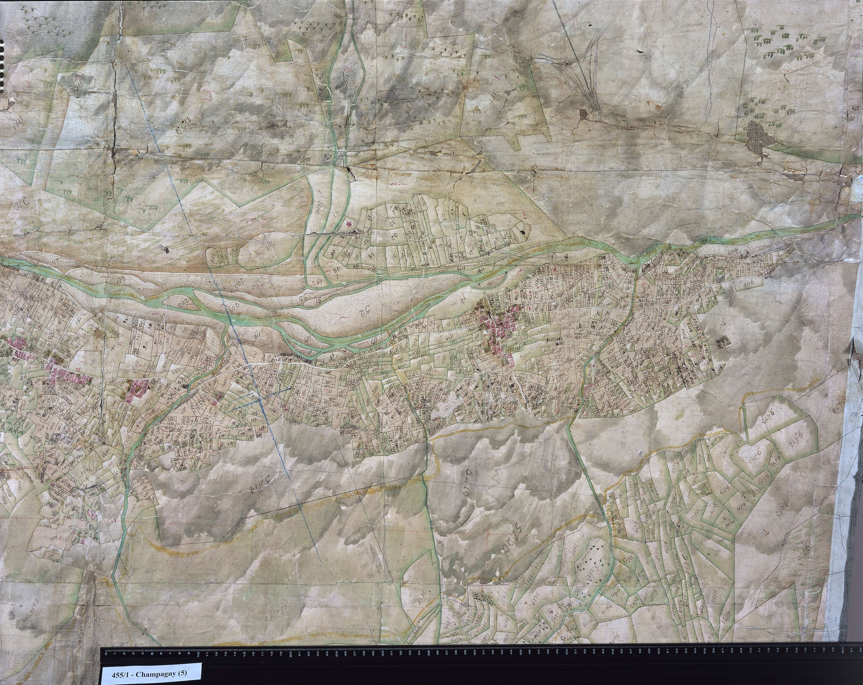 Champagny-en-Vanoise - Copie de la mappe originale (plan cadatral) de la commune de Champagny. Signée Cocelli, directeur du bureau de la péréquation générale.