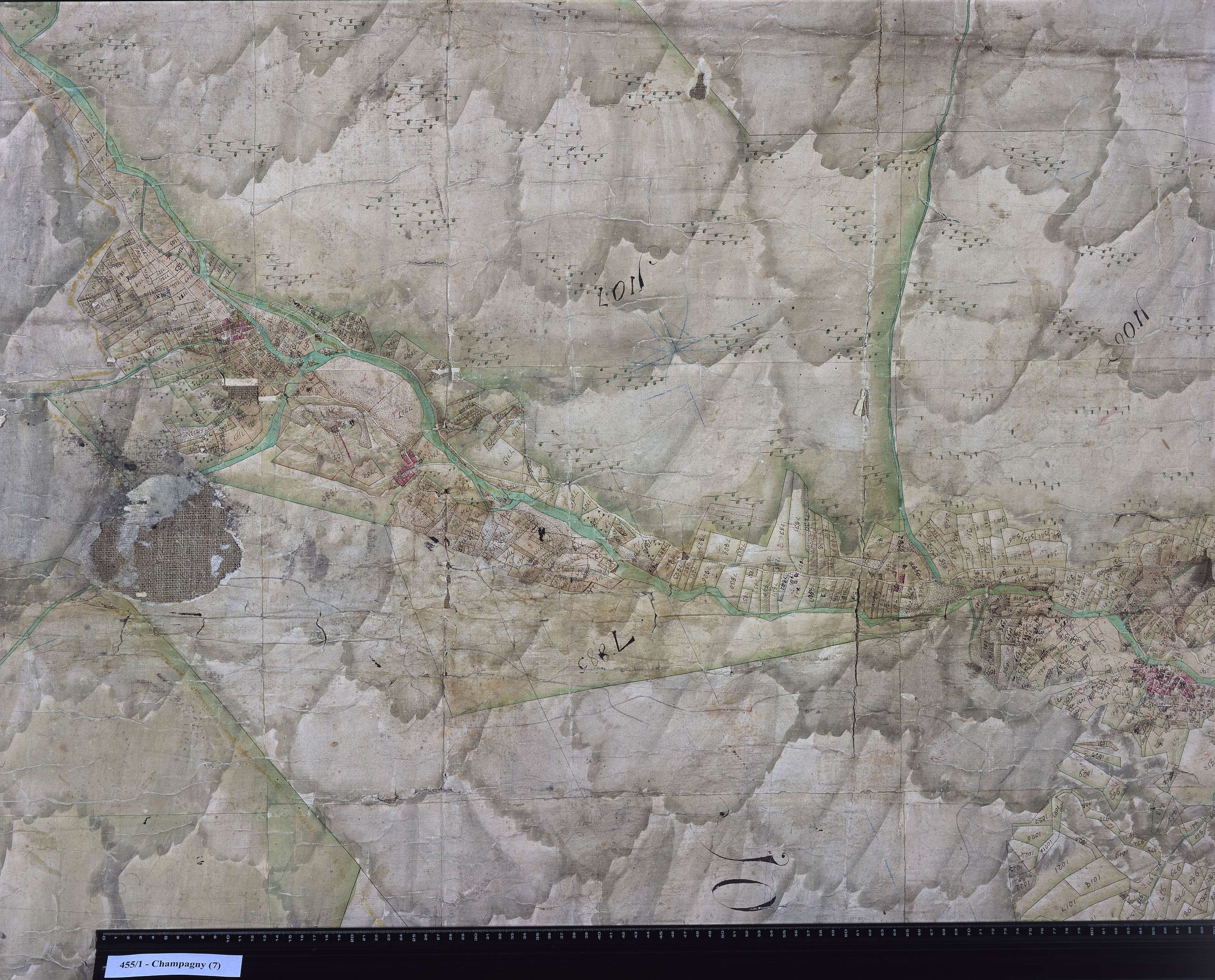 Champagny-en-Vanoise - Copie de la mappe originale (plan cadatral) de la commune de Champagny. Signée Cocelli, directeur du bureau de la péréquation générale.