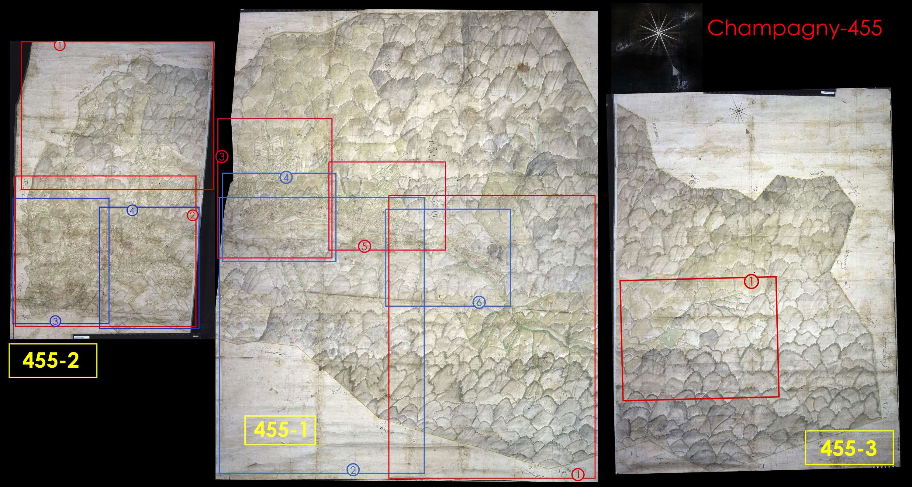 Champagny-en-Vanoise - Copie de la mappe originale (plan cadatral) de la commune de Champagny. Signée Cocelli, directeur du bureau de la péréquation générale.
