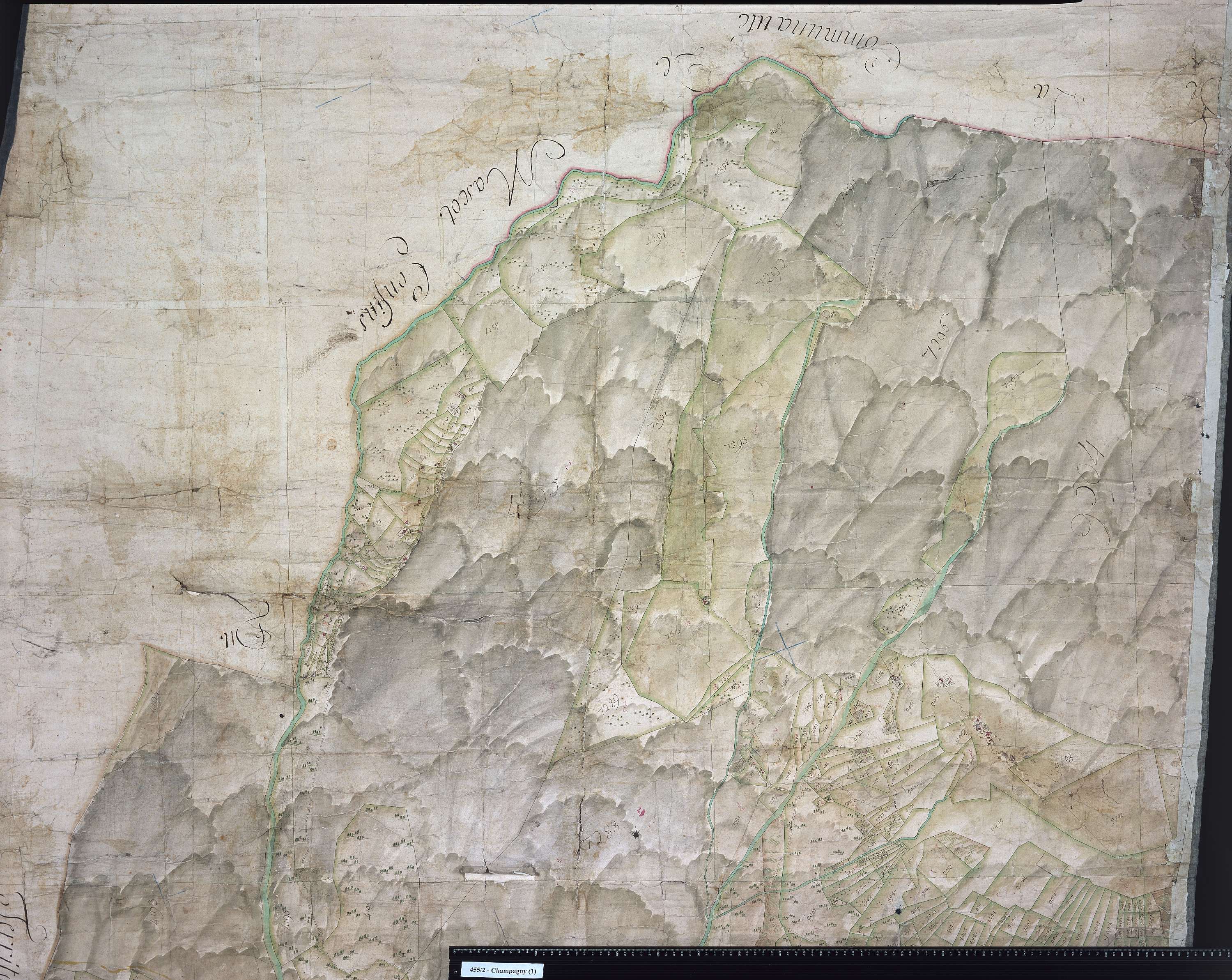 Champagny-en-Vanoise - Copie de la mappe originale (plan cadatral) de la commune de Champagny. Signée Cocelli, directeur du bureau de la péréquation générale.