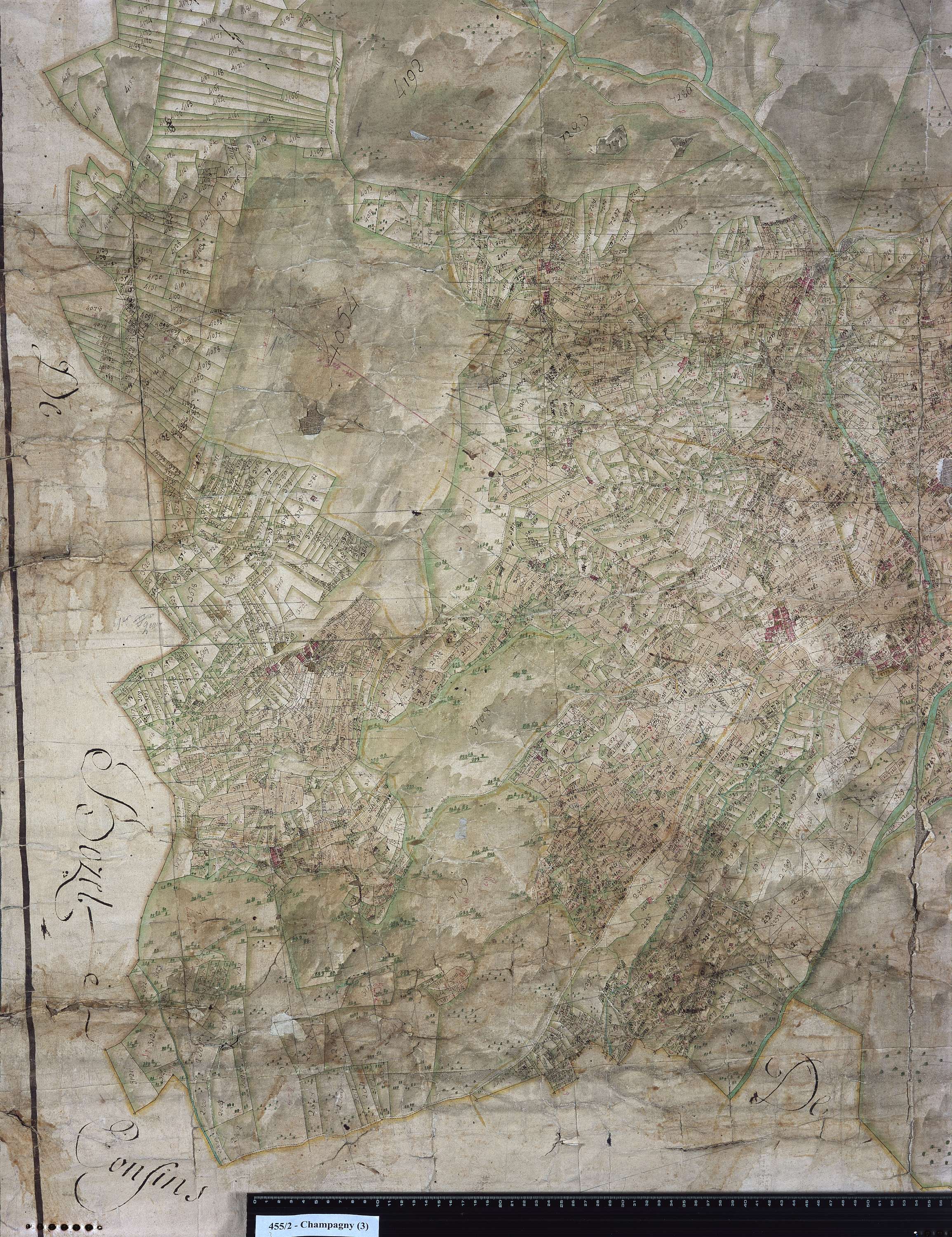Champagny-en-Vanoise - Copie de la mappe originale (plan cadatral) de la commune de Champagny. Signée Cocelli, directeur du bureau de la péréquation générale.