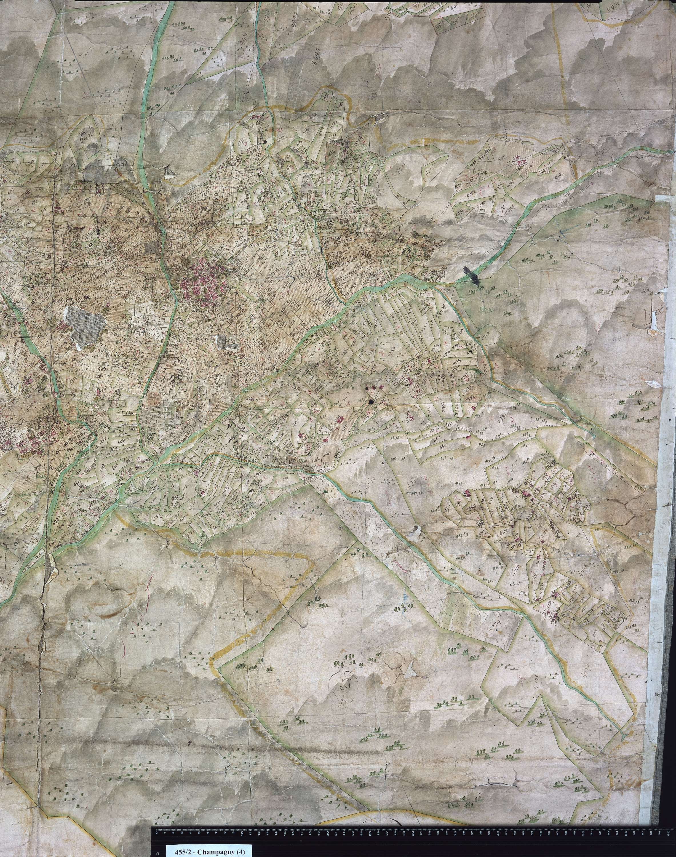 Champagny-en-Vanoise - Copie de la mappe originale (plan cadatral) de la commune de Champagny. Signée Cocelli, directeur du bureau de la péréquation générale.