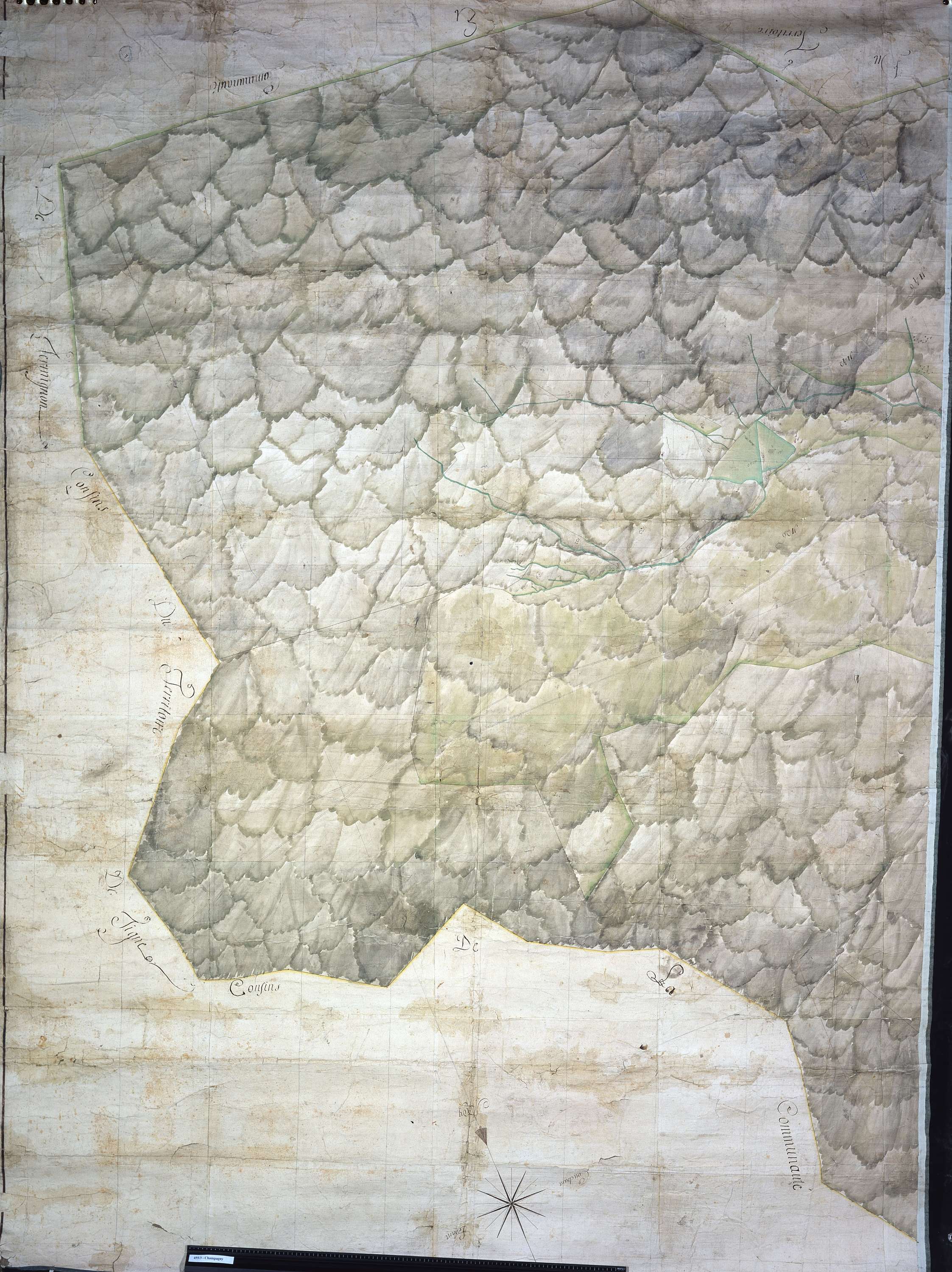 Champagny-en-Vanoise - Copie de la mappe originale (plan cadatral) de la commune de Champagny. Signée Cocelli, directeur du bureau de la péréquation générale.