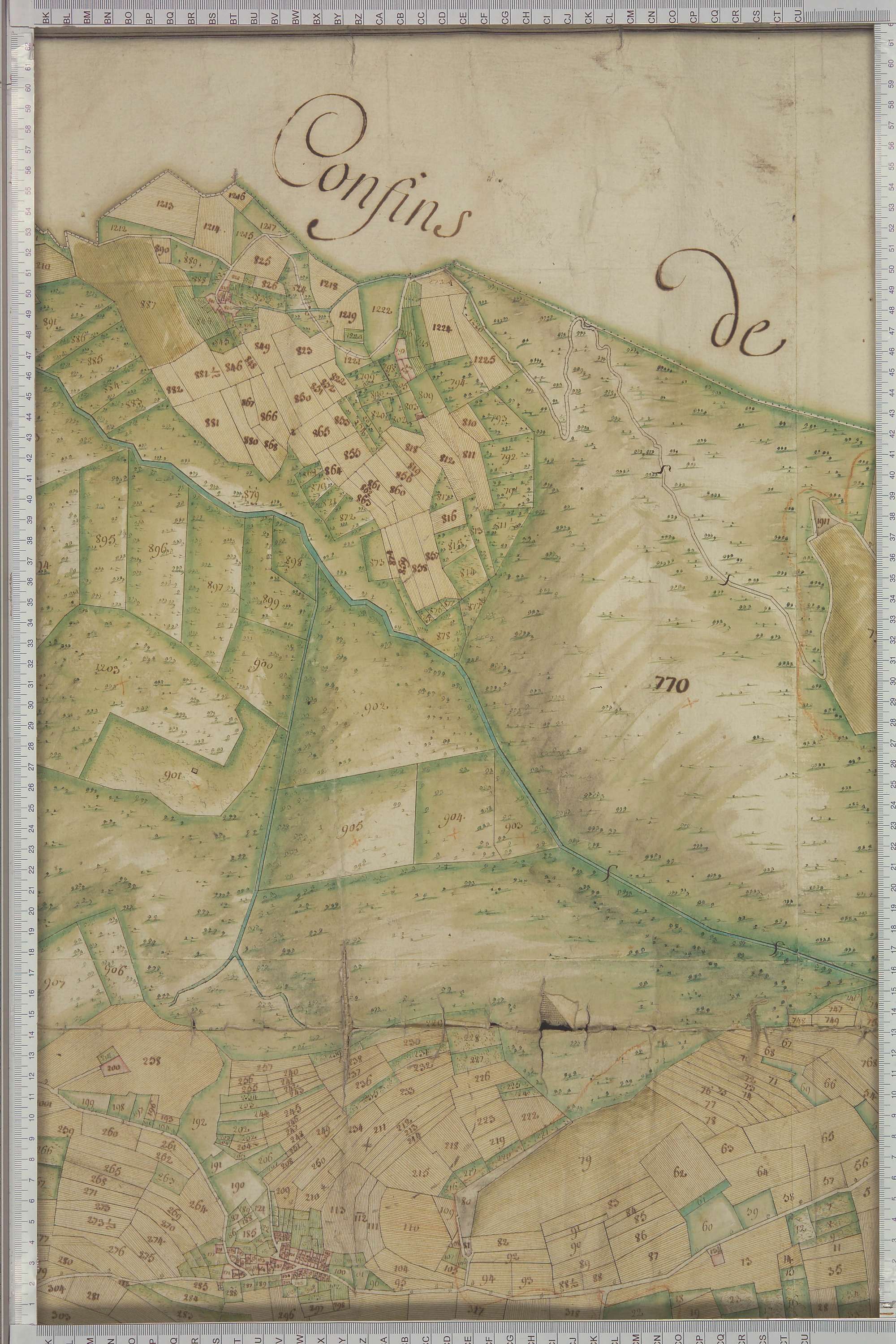 Champ-Laurent - Copie de la mappe originale (plan cadastral) de la commune de Champlaurent. Signée Cocelli, directeur de la péréquation générale.
