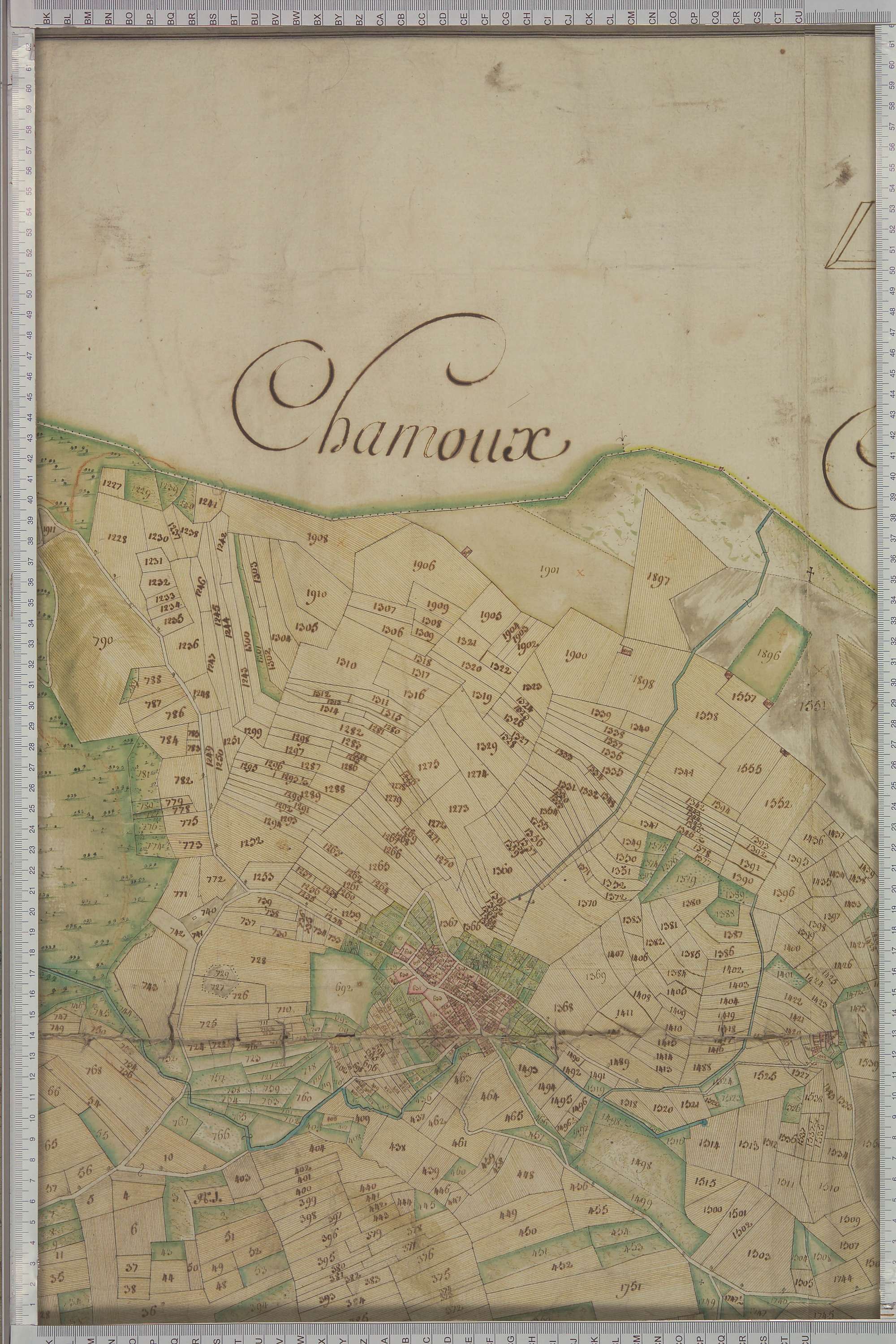 Champ-Laurent - Copie de la mappe originale (plan cadastral) de la commune de Champlaurent. Signée Cocelli, directeur de la péréquation générale.