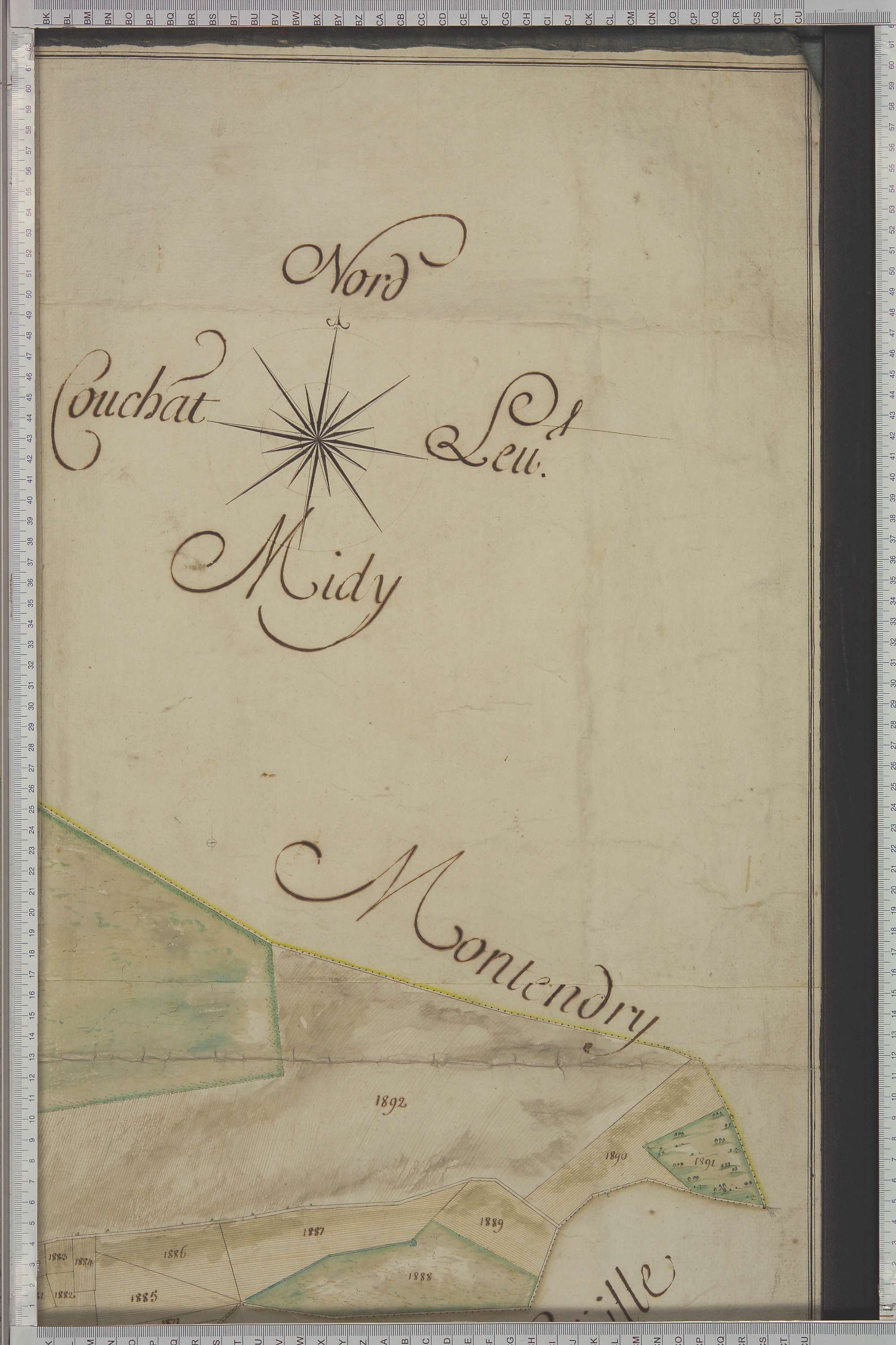 Champ-Laurent - Copie de la mappe originale (plan cadastral) de la commune de Champlaurent. Signée Cocelli, directeur de la péréquation générale.