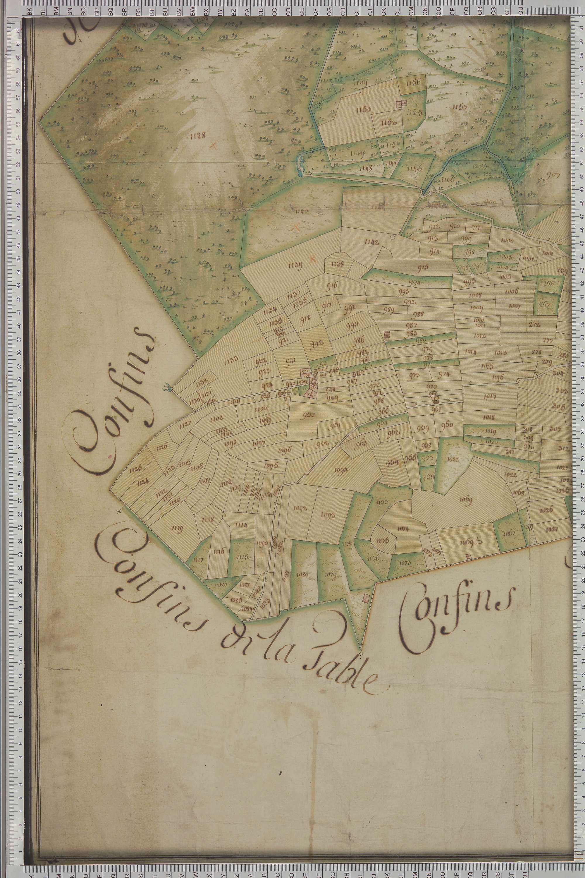 Champ-Laurent - Copie de la mappe originale (plan cadastral) de la commune de Champlaurent. Signée Cocelli, directeur de la péréquation générale.