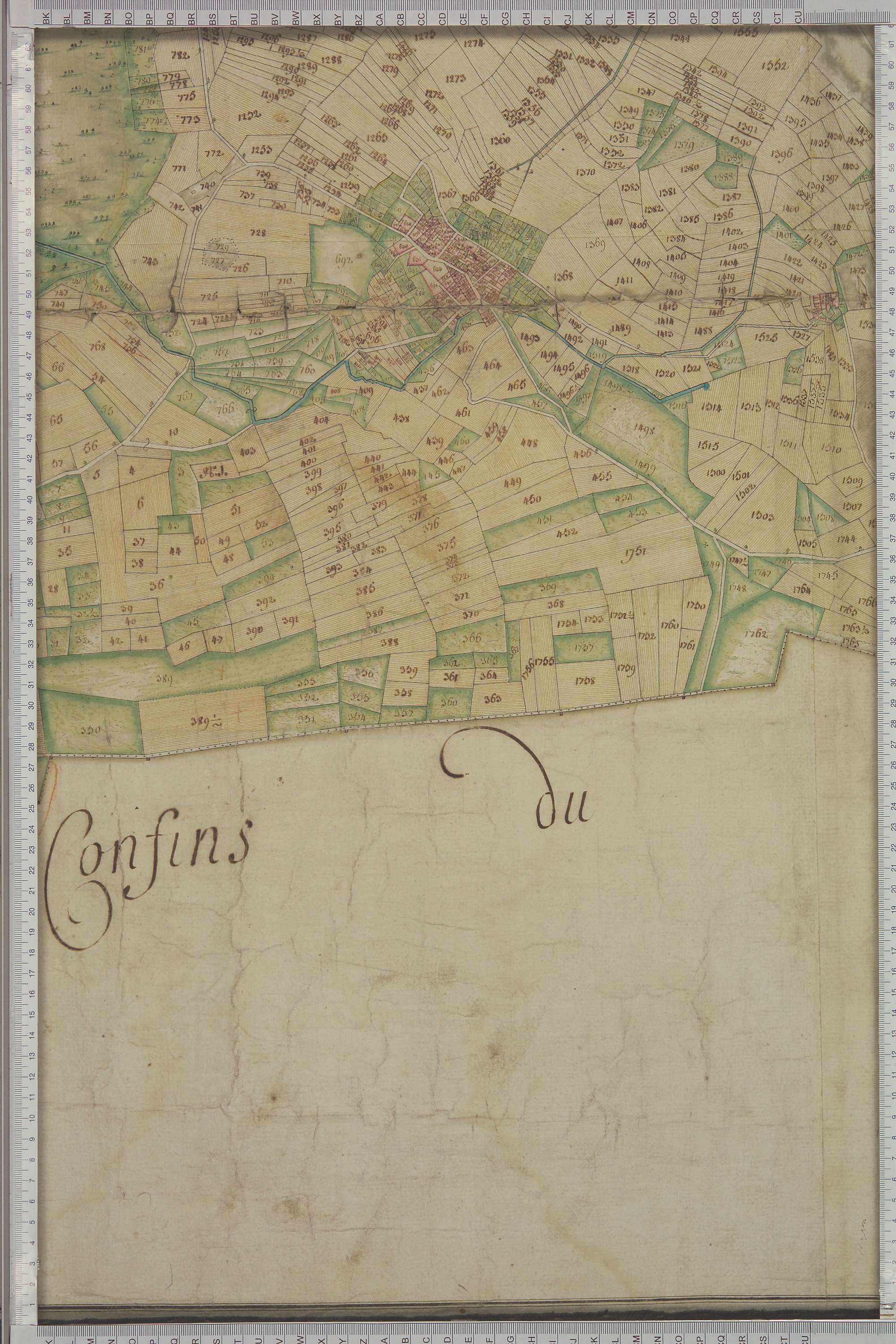 Champ-Laurent - Copie de la mappe originale (plan cadastral) de la commune de Champlaurent. Signée Cocelli, directeur de la péréquation générale.