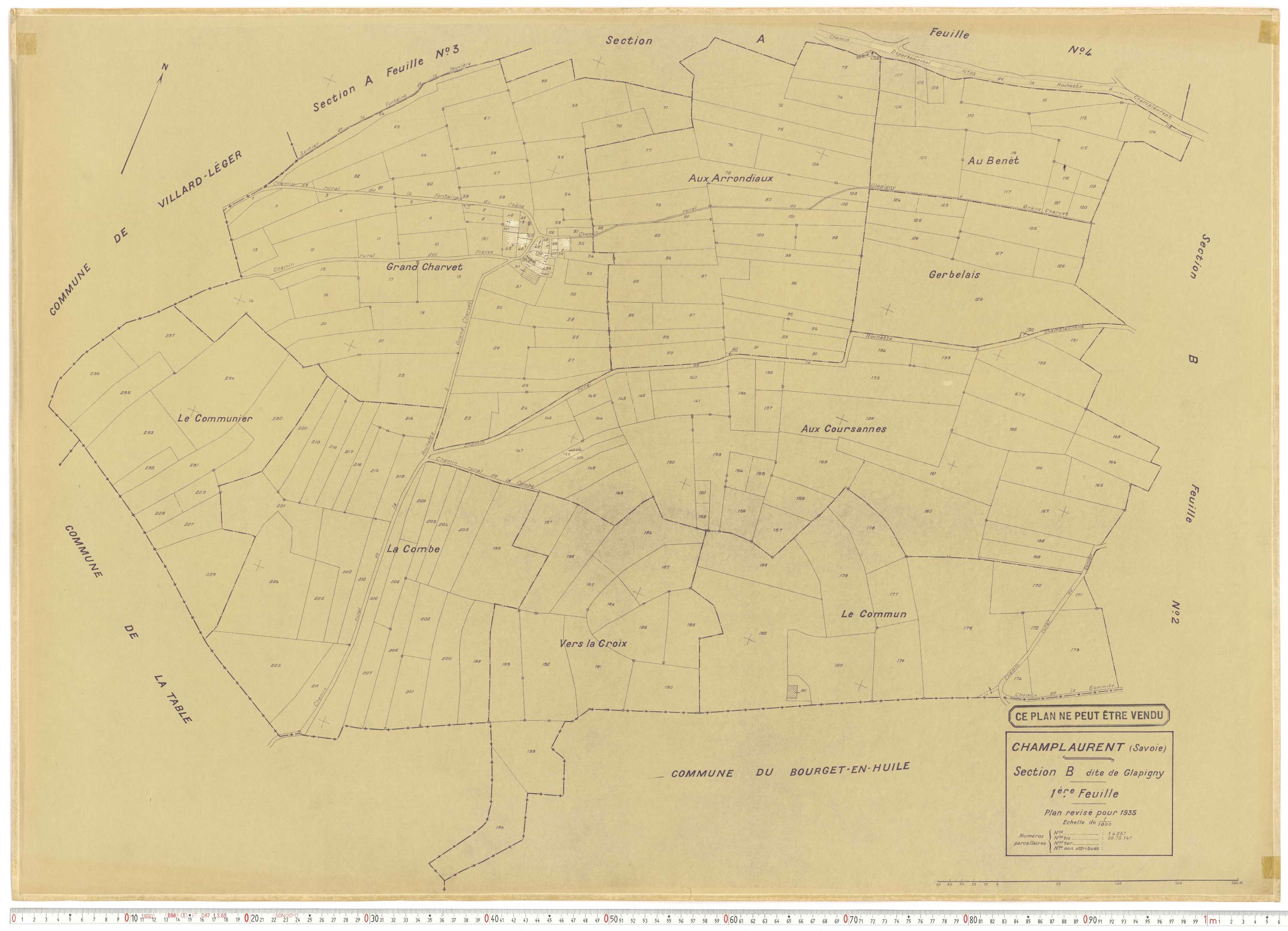 Champ-Laurent - Plans cadastraux du cadastre rénové en 1935 et mis à jour en 1988.