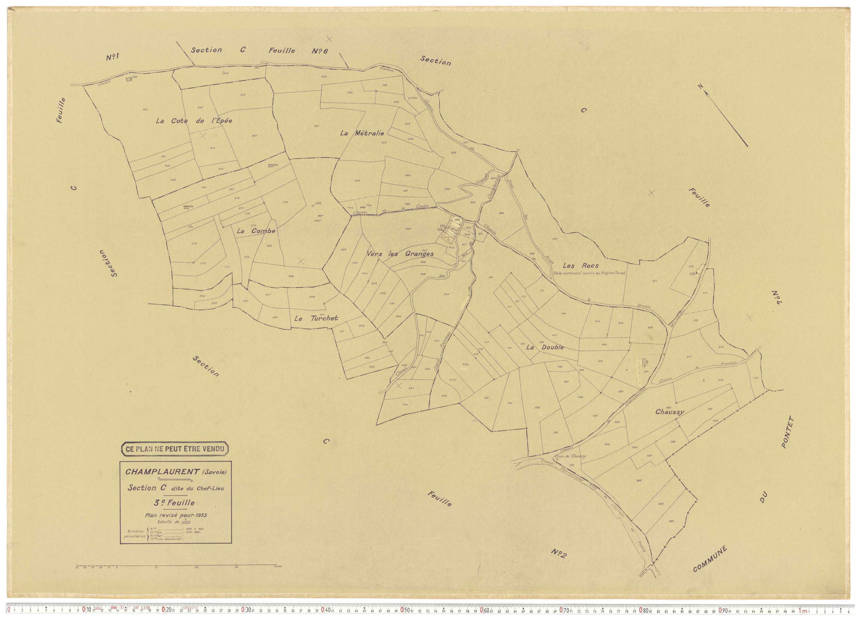 Champ-Laurent - Plans cadastraux du cadastre rénové en 1935 et mis à jour en 1988.