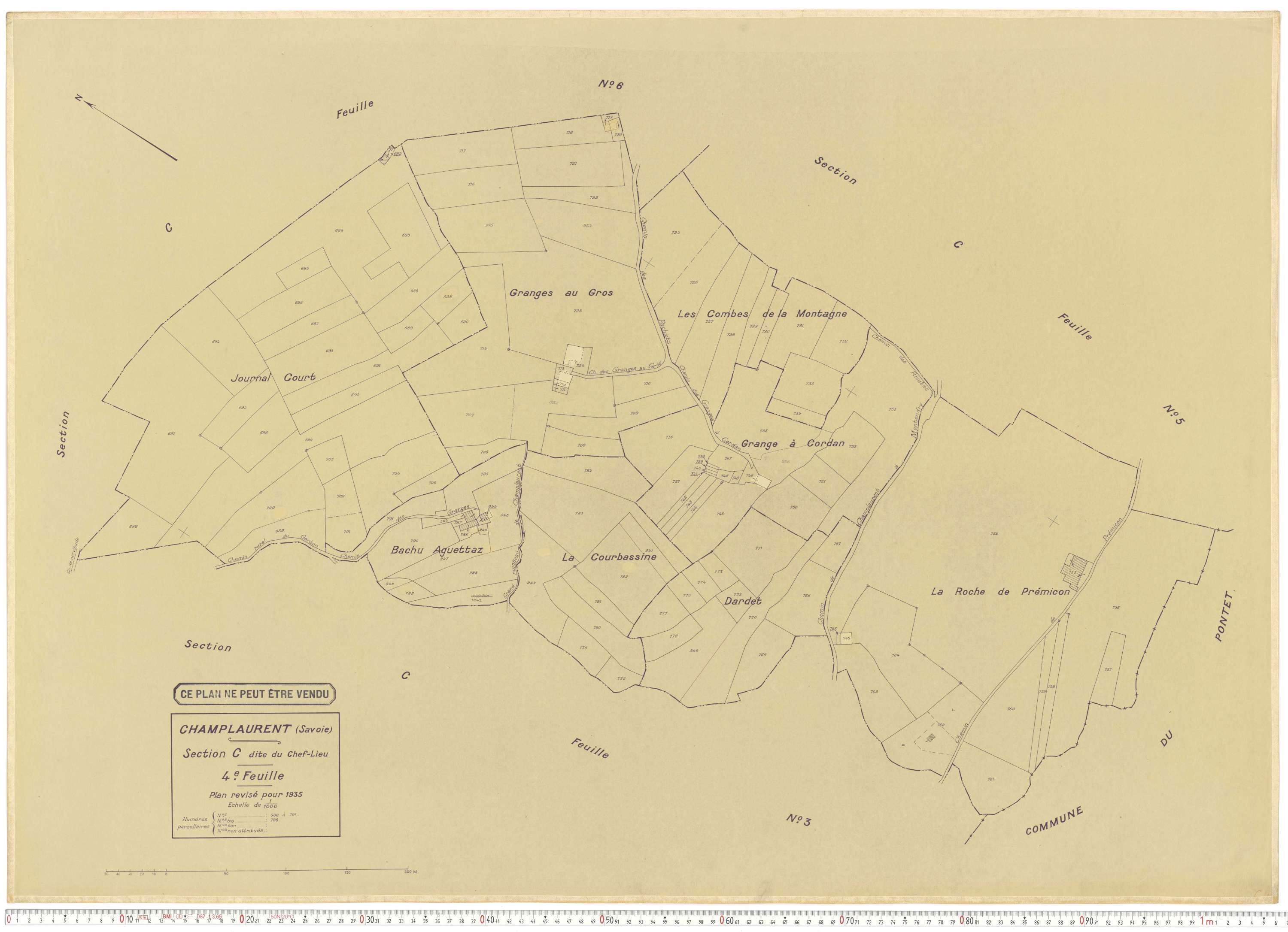 Champ-Laurent - Plans cadastraux du cadastre rénové en 1935 et mis à jour en 1988.