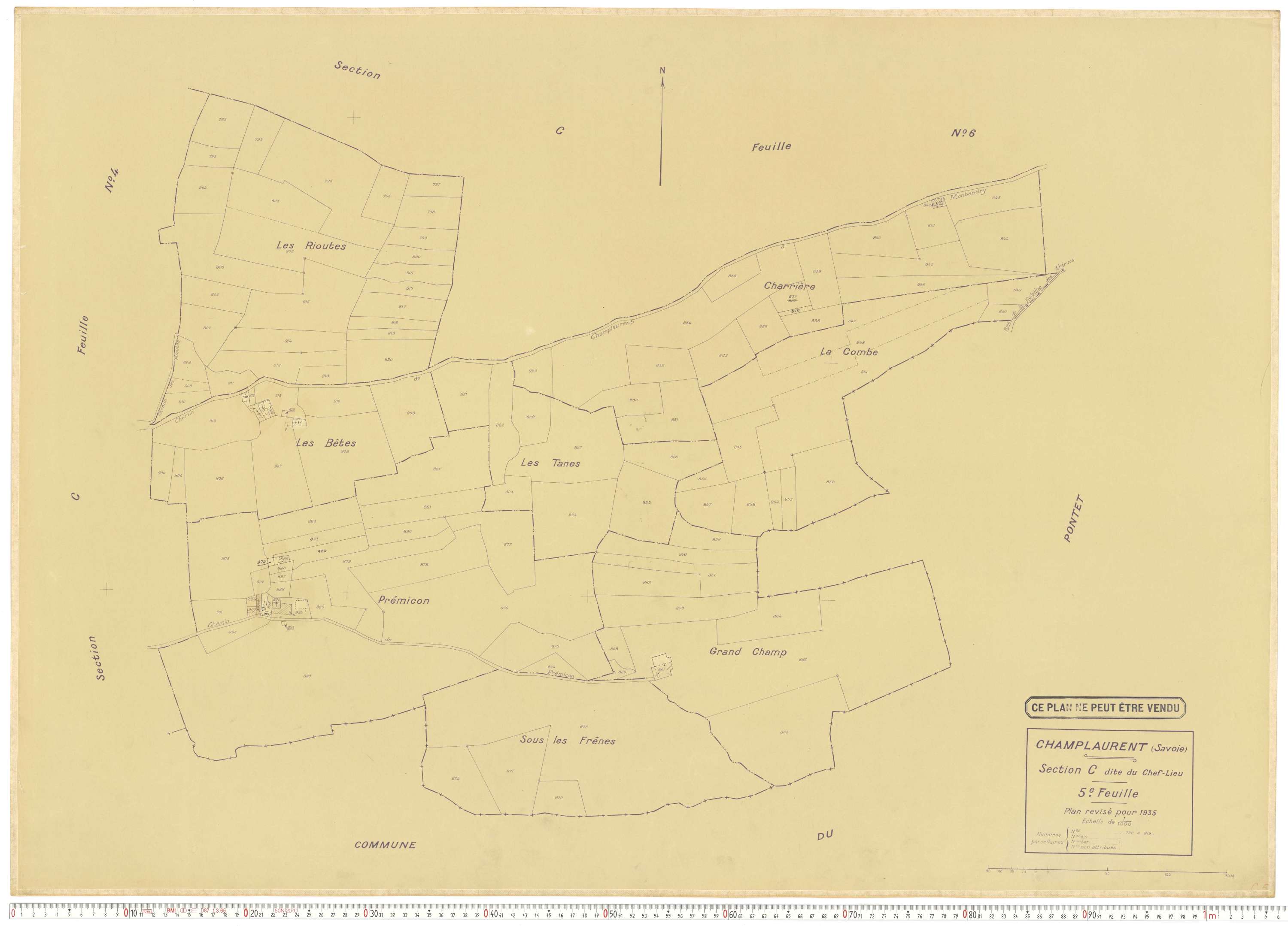 Champ-Laurent - Plans cadastraux du cadastre rénové en 1935 et mis à jour en 1988.