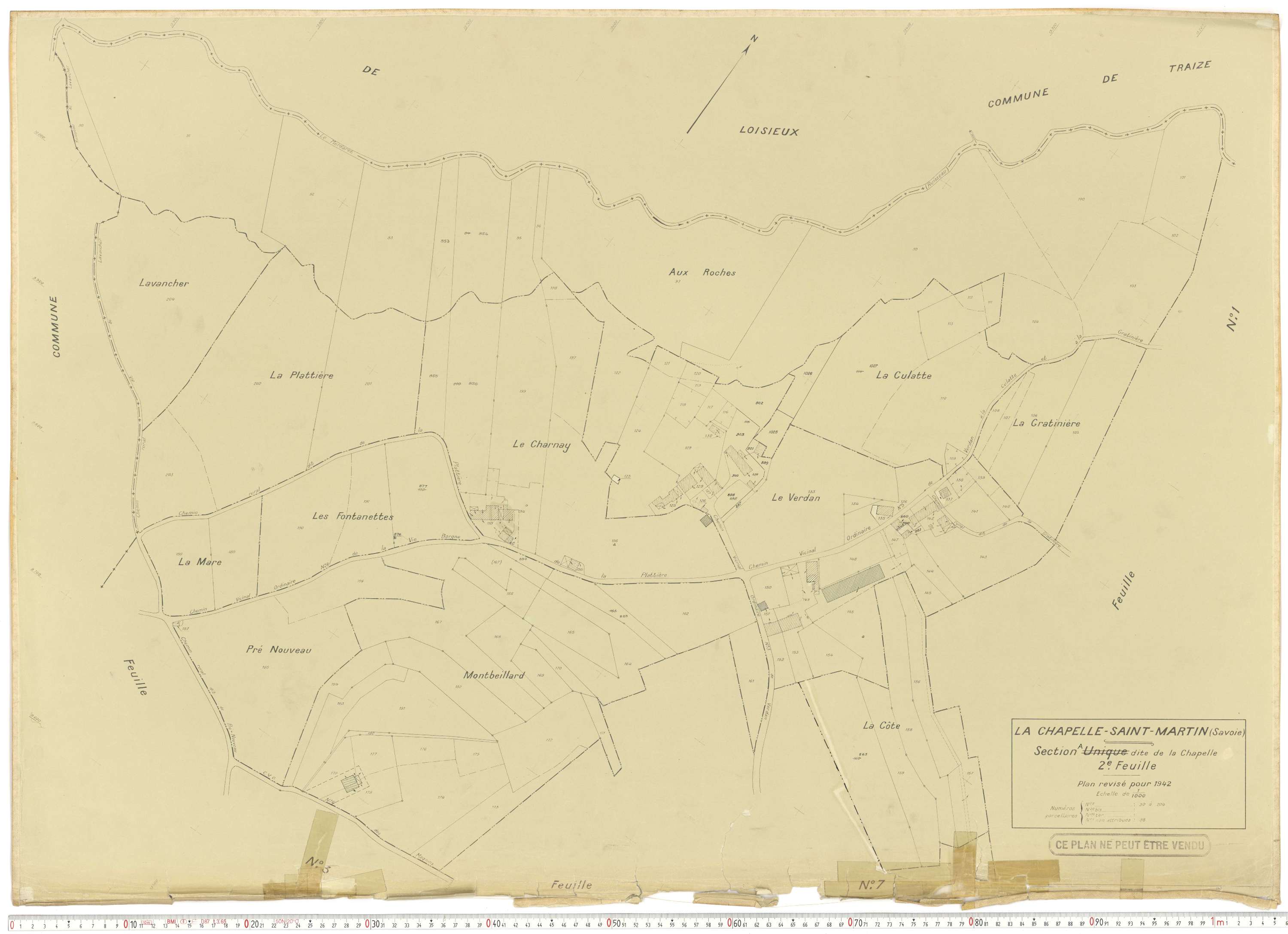 La Chapelle - Plans cadastraux du cadastre rénové en 1942 et mis à jour en 1988.