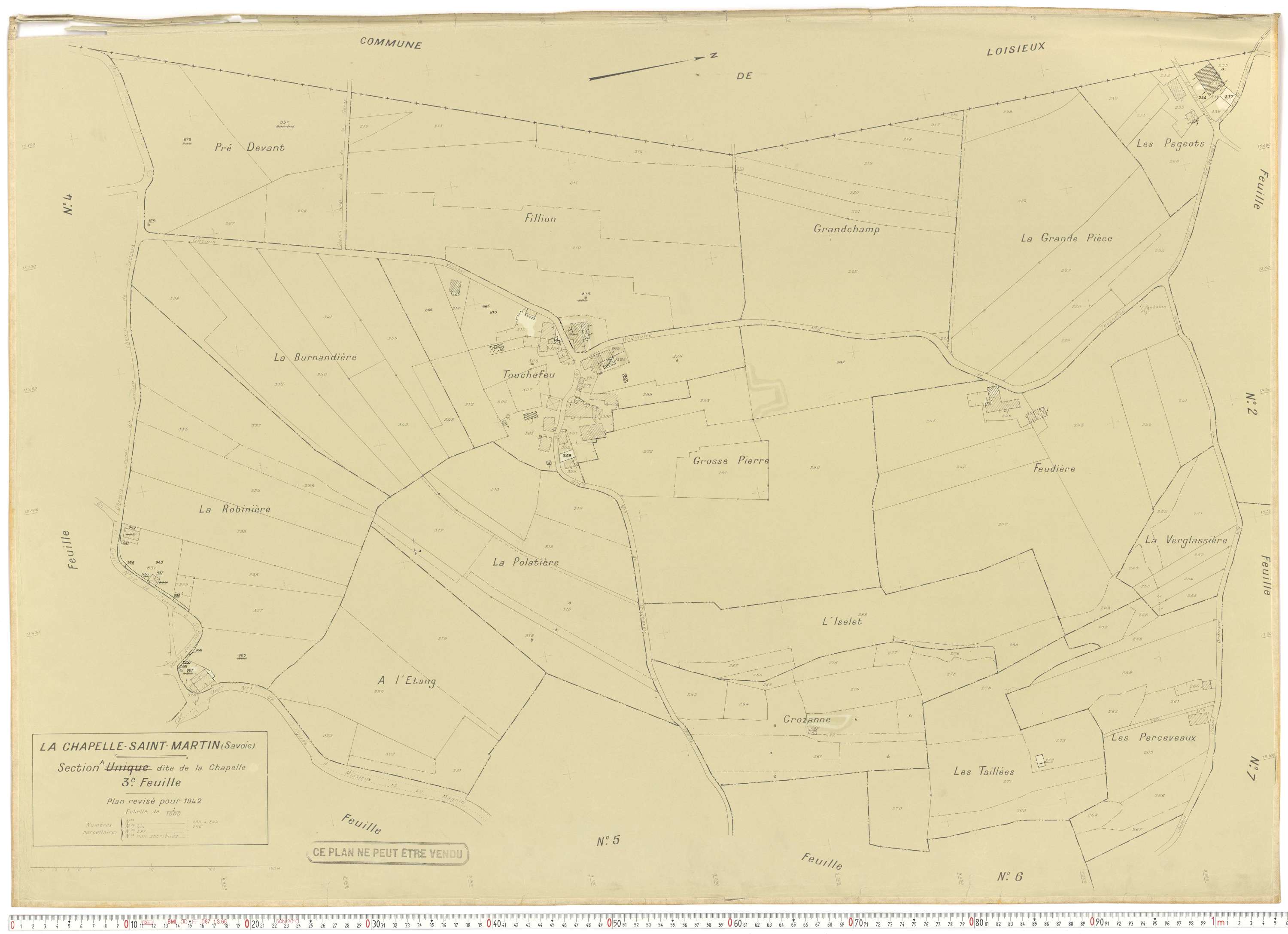 La Chapelle - Plans cadastraux du cadastre rénové en 1942 et mis à jour en 1988.