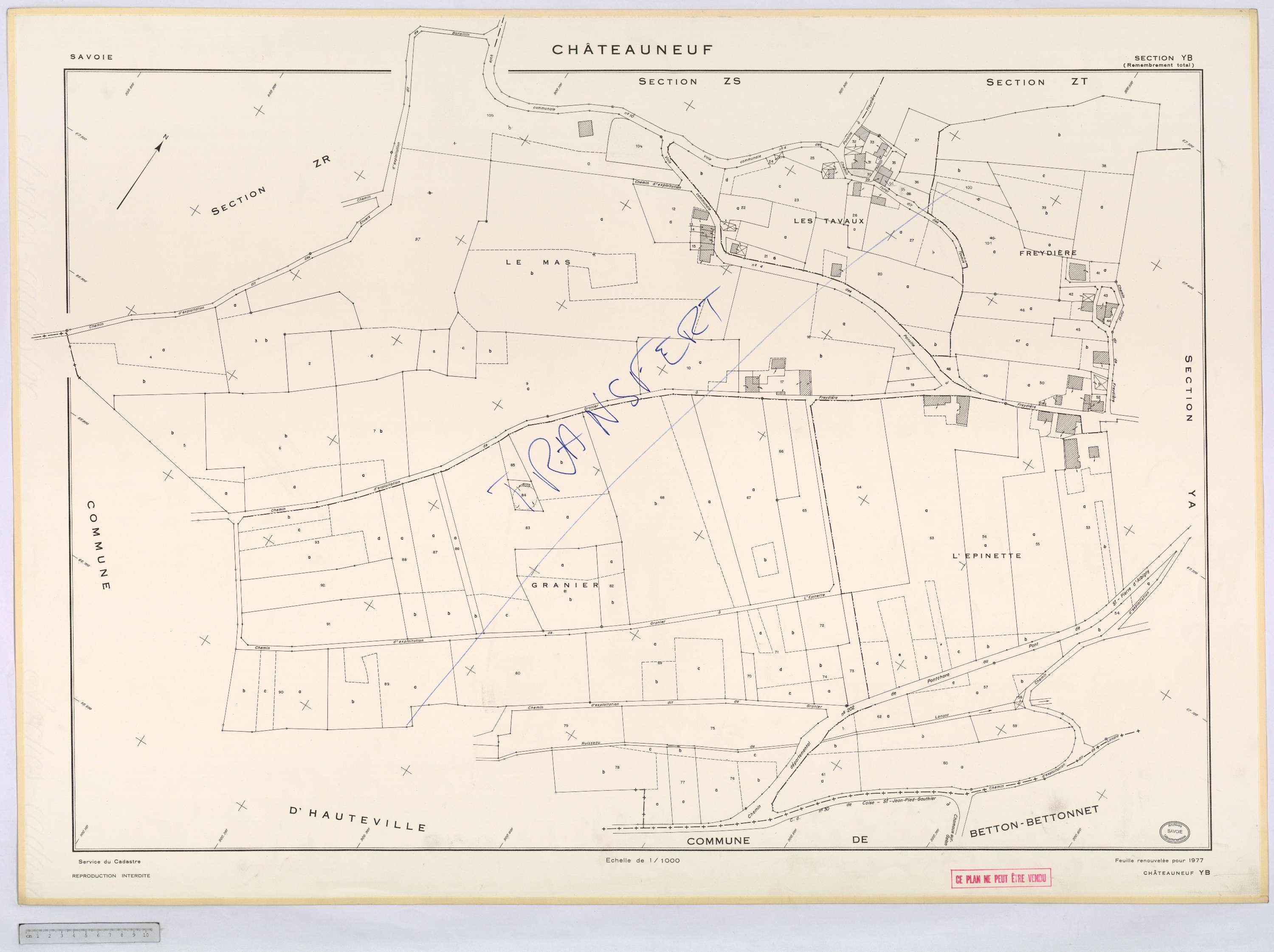 Châteauneuf - Cadastre remembré, version définitive (1977).