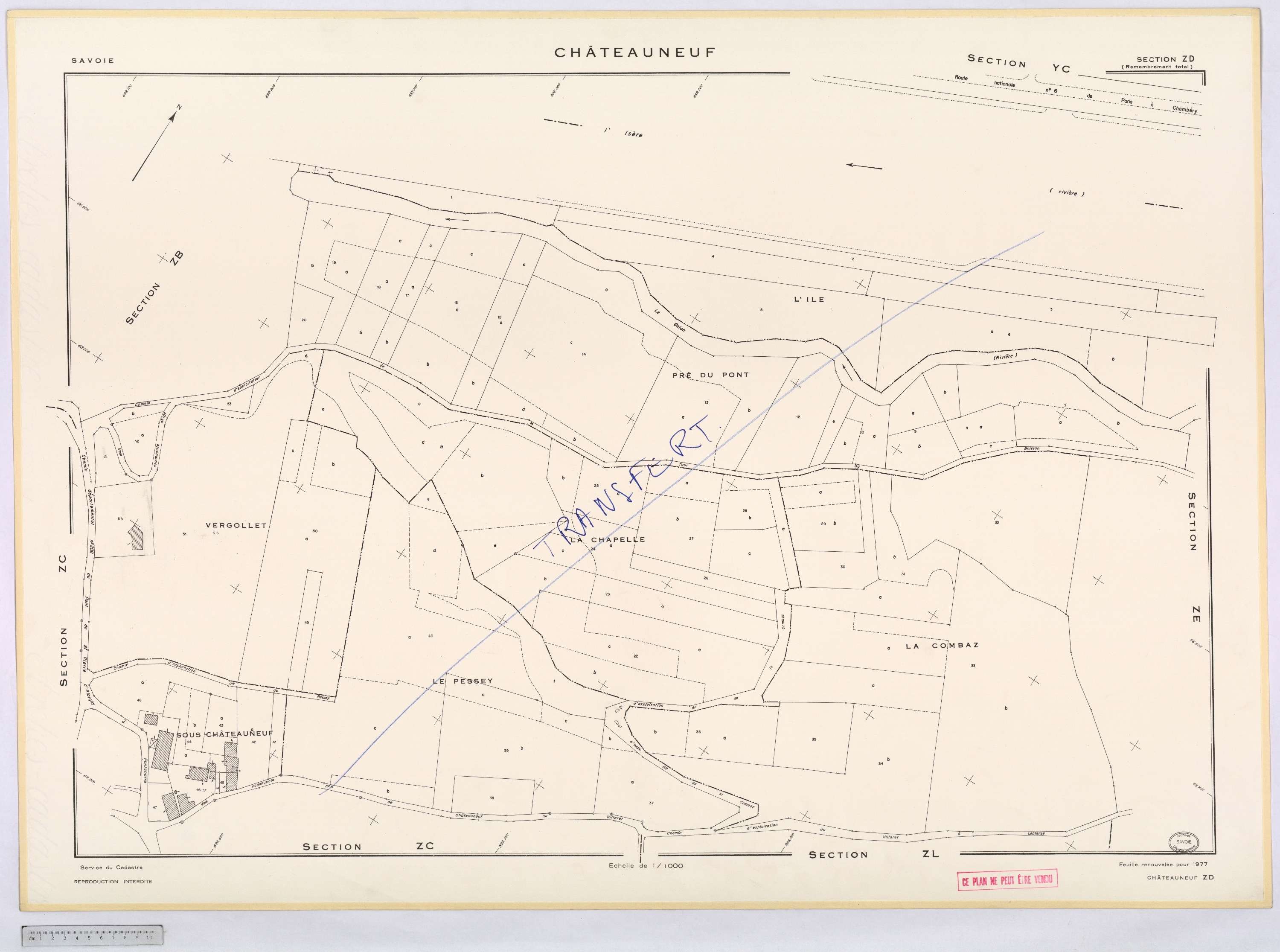 Châteauneuf - Cadastre remembré, version définitive (1977).