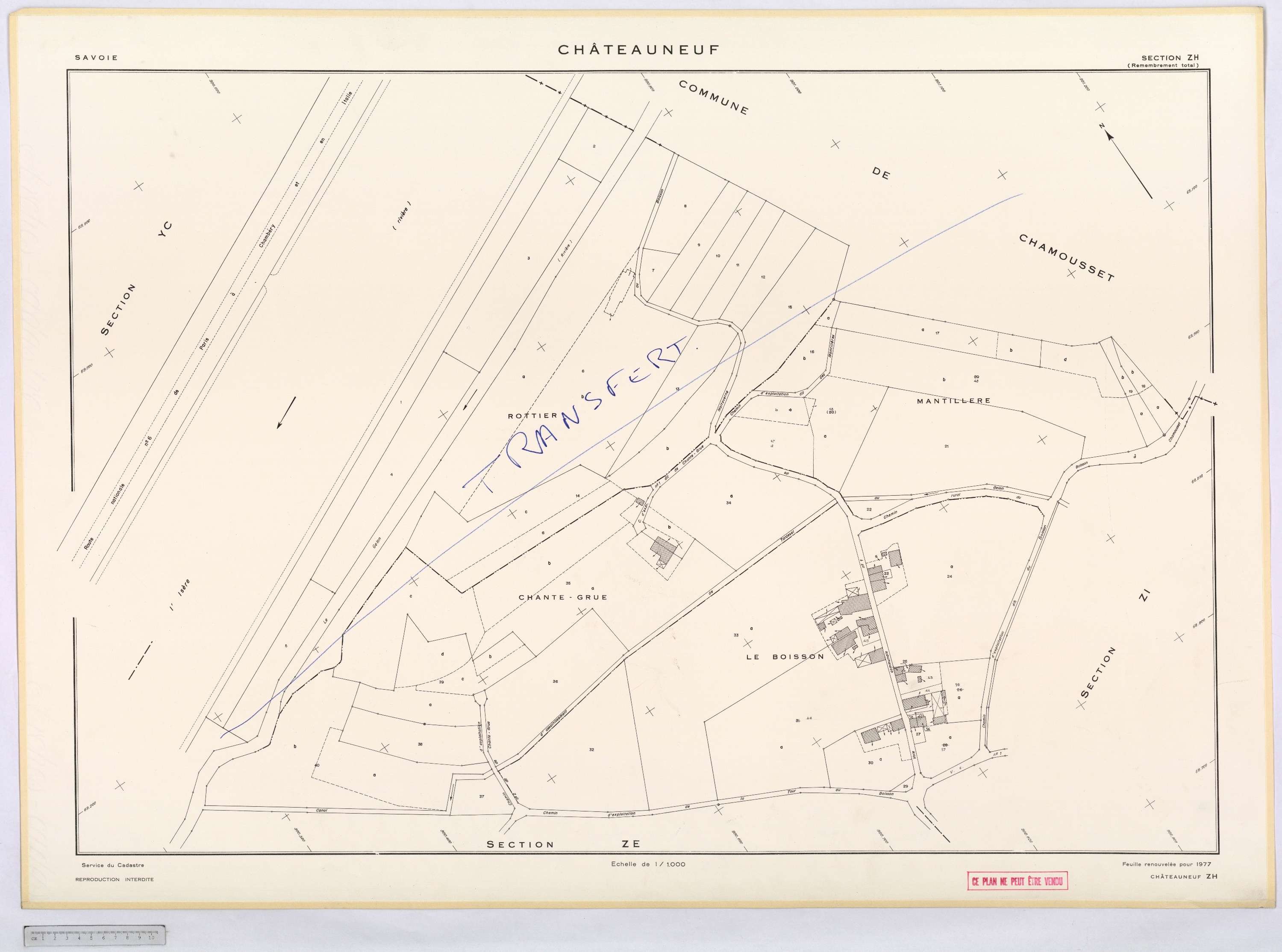 Châteauneuf - Cadastre remembré, version définitive (1977).