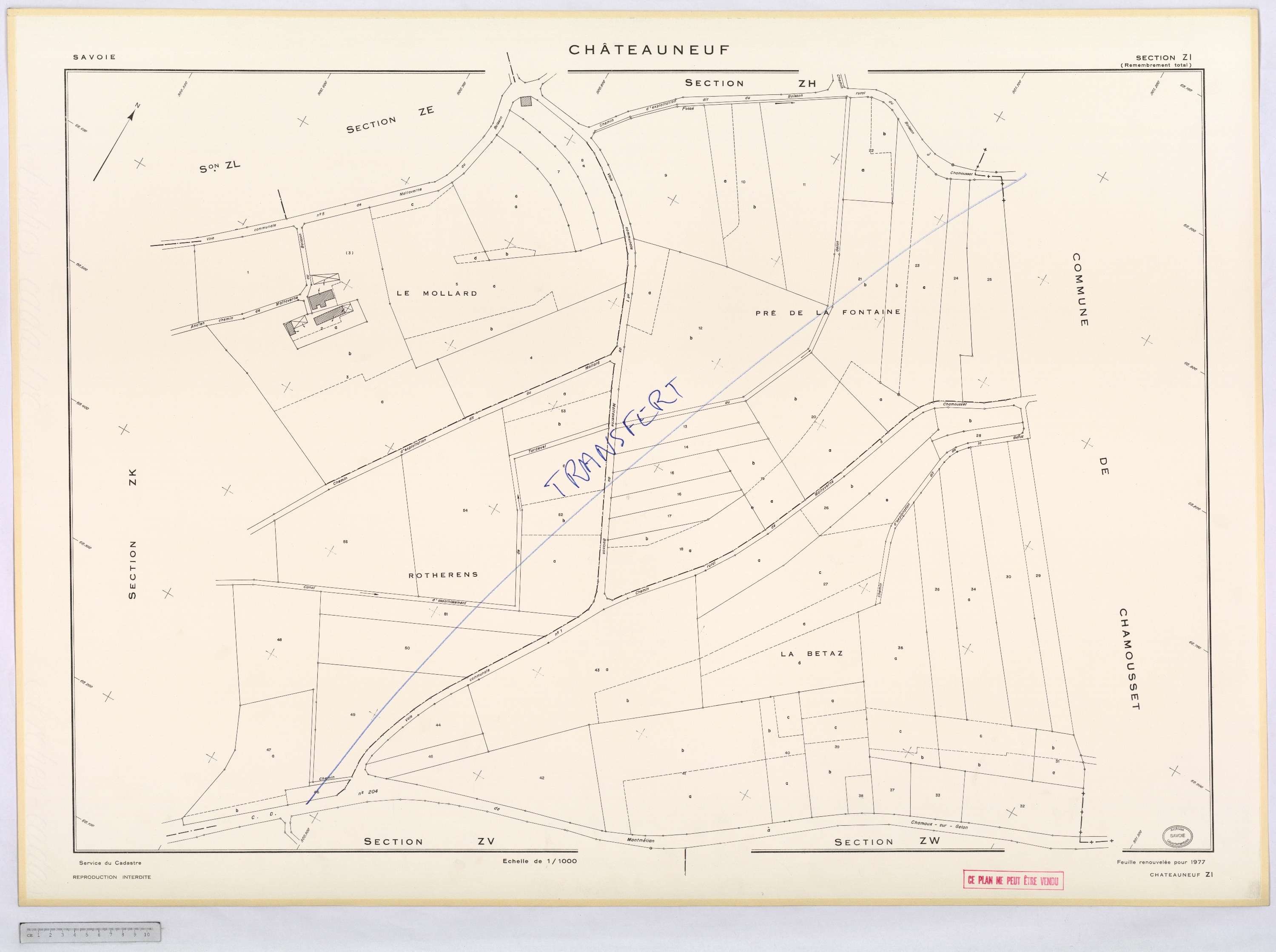 Châteauneuf - Cadastre remembré, version définitive (1977).