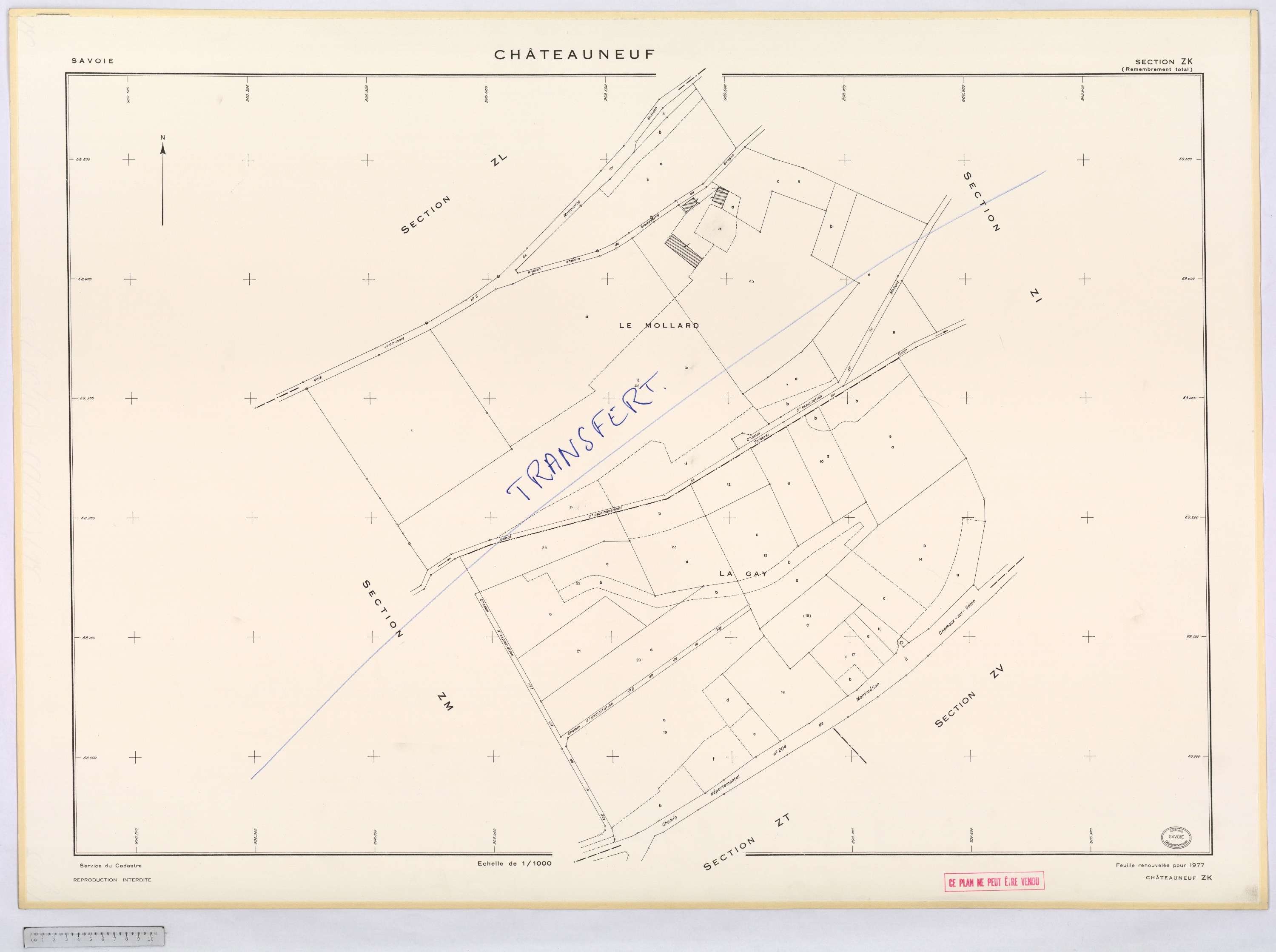 Châteauneuf - Cadastre remembré, version définitive (1977).