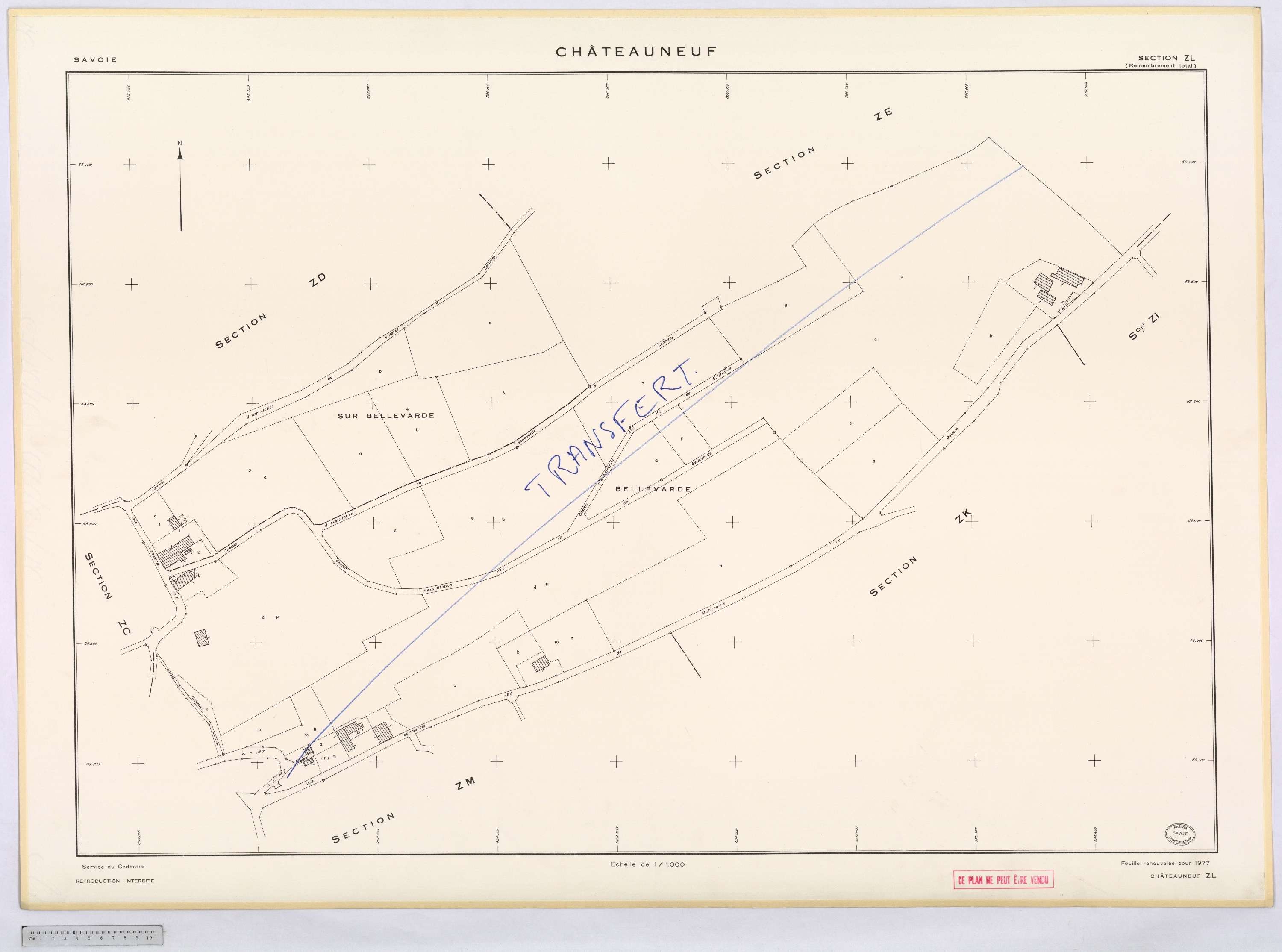 Châteauneuf - Cadastre remembré, version définitive (1977).