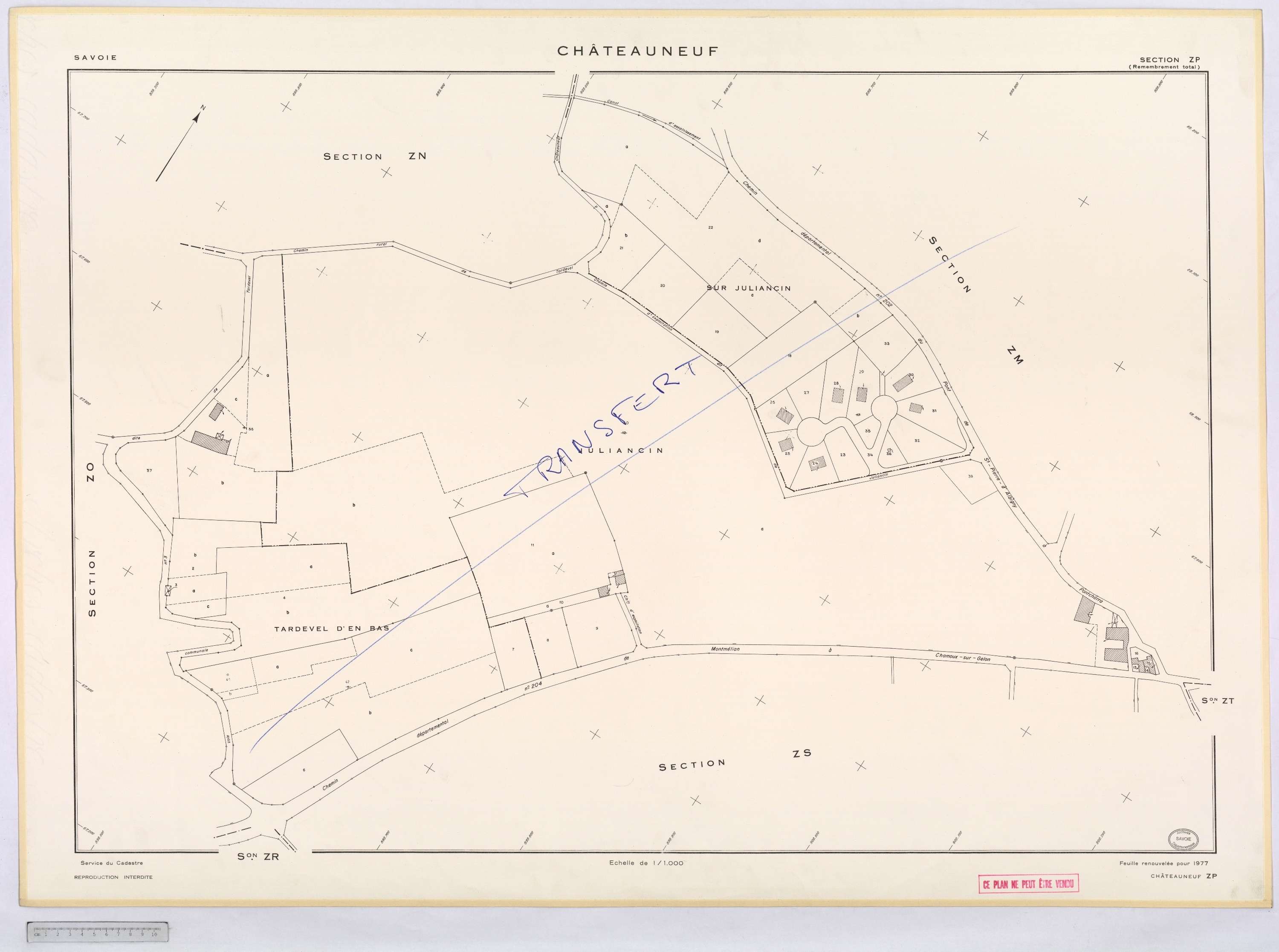 Châteauneuf - Cadastre remembré, version définitive (1977).