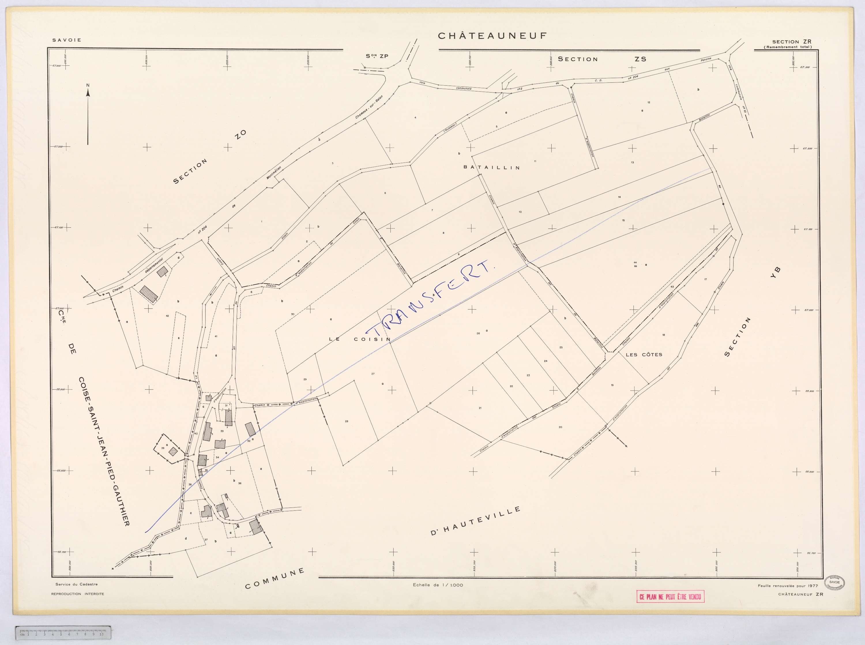 Châteauneuf - Cadastre remembré, version définitive (1977).