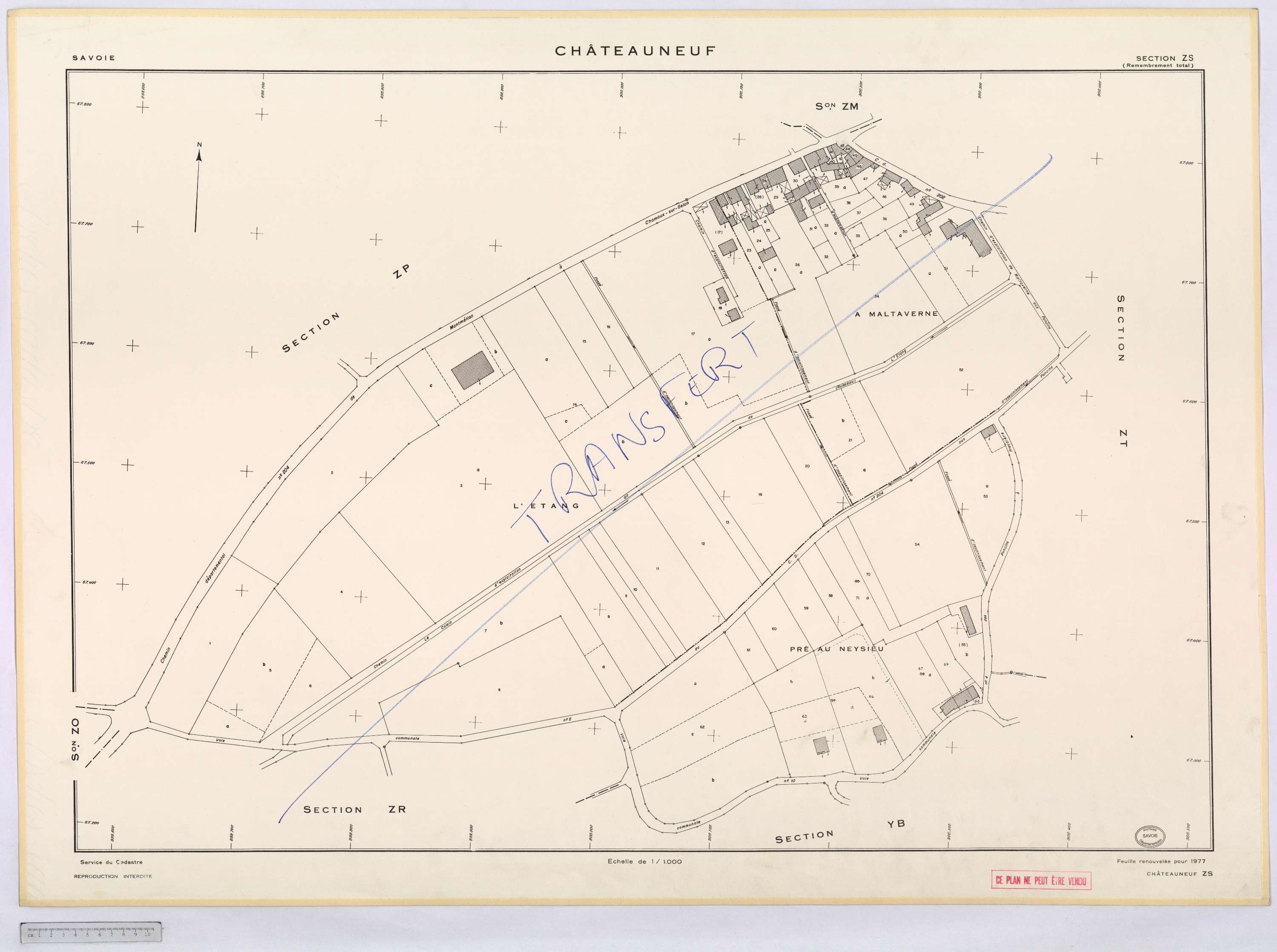 Châteauneuf - Cadastre remembré, version définitive (1977).