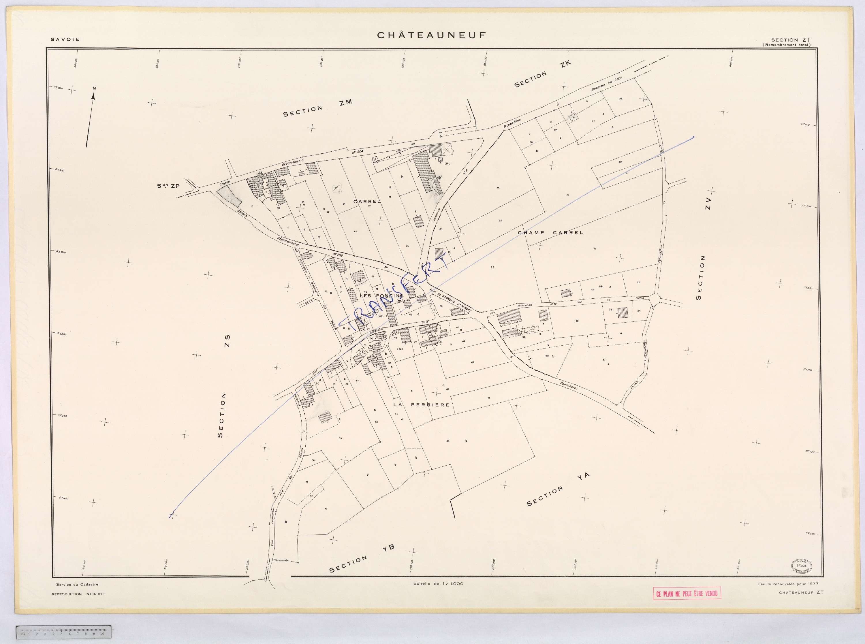 Châteauneuf - Cadastre remembré, version définitive (1977).