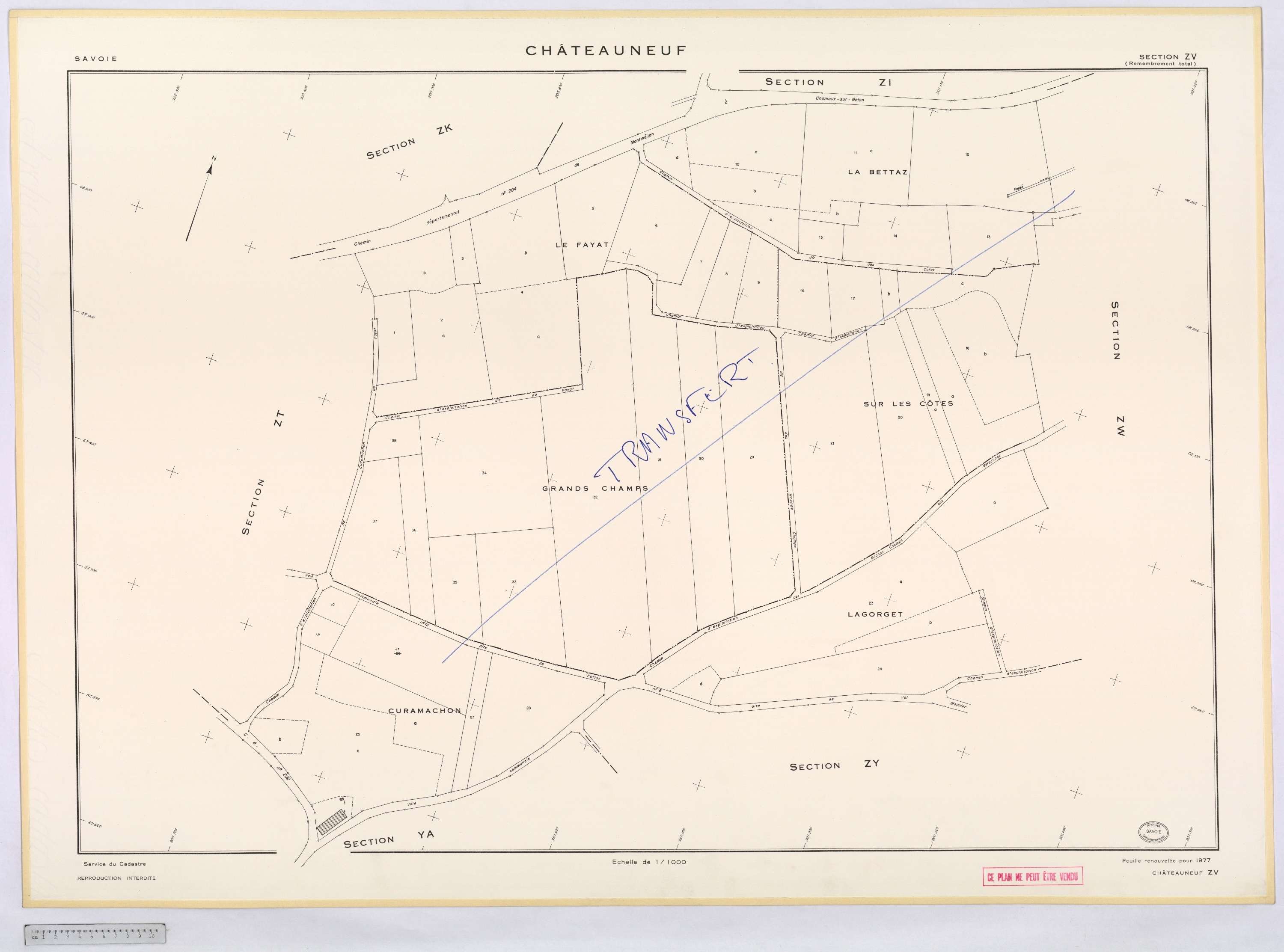 Châteauneuf - Cadastre remembré, version définitive (1977).