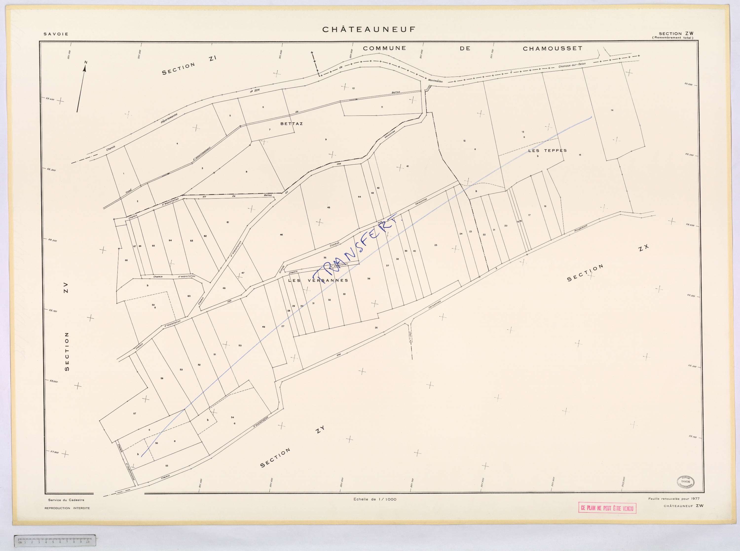 Châteauneuf - Cadastre remembré, version définitive (1977).