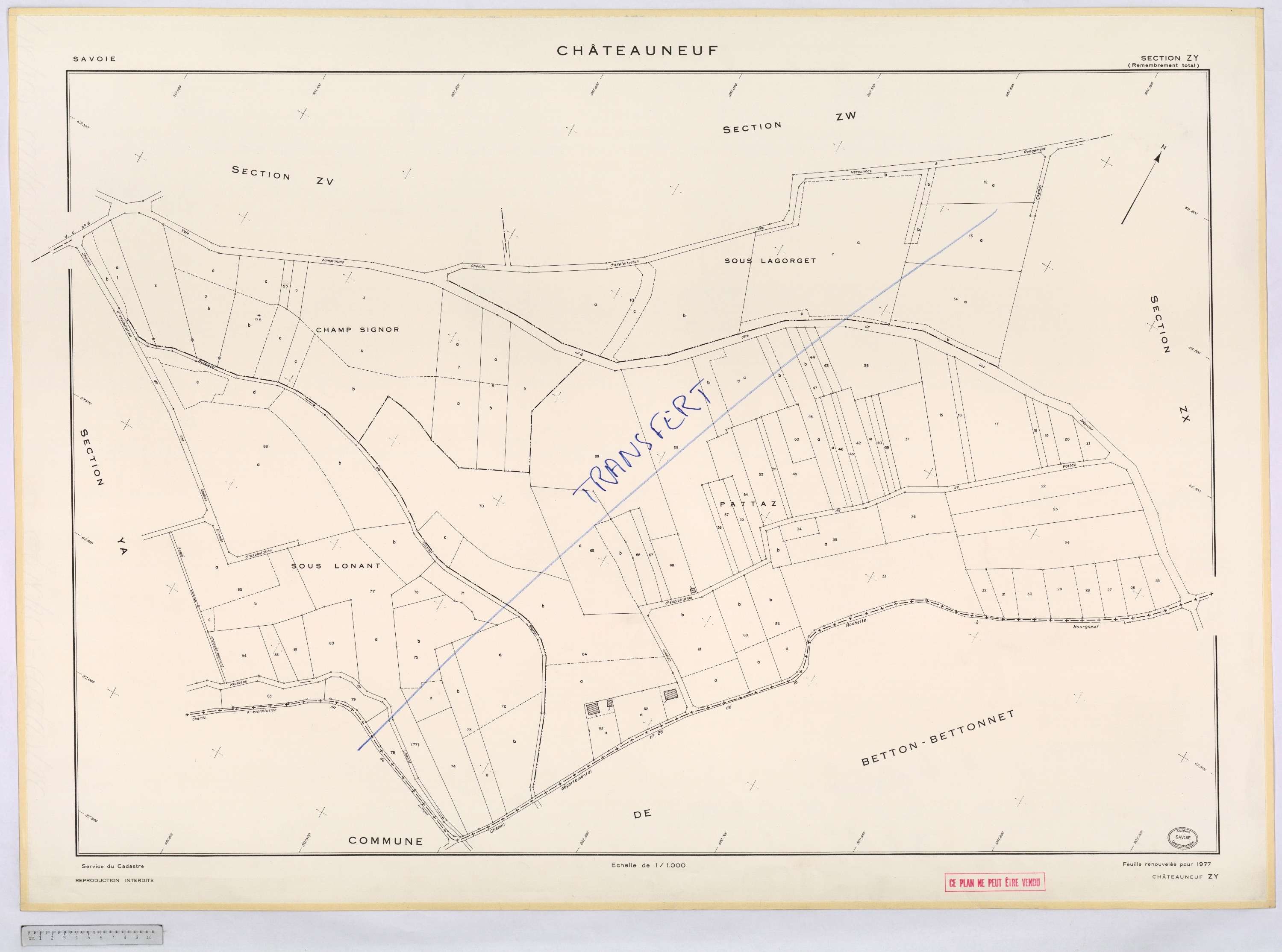 Châteauneuf - Cadastre remembré, version définitive (1977).