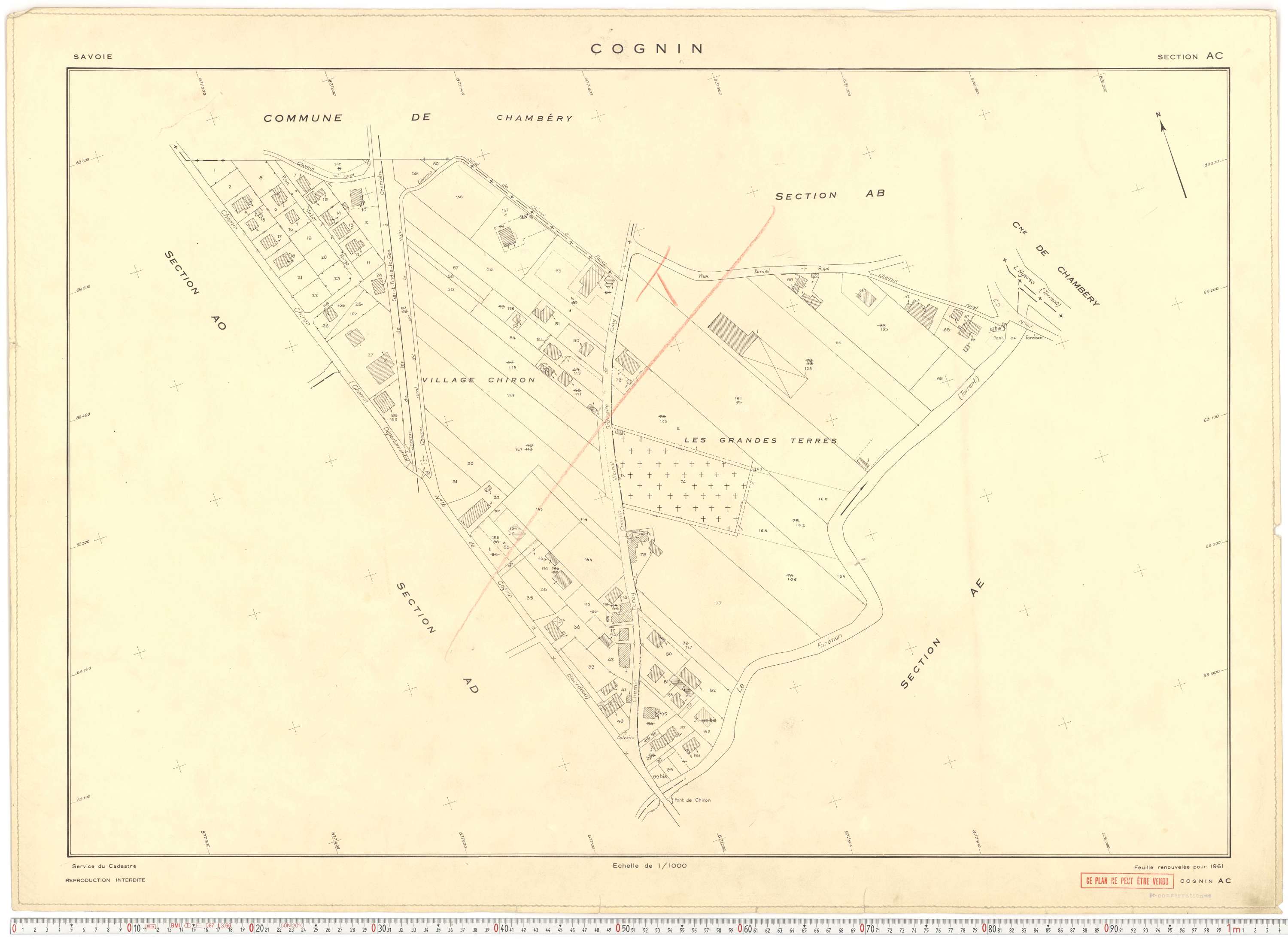 Cognin - Plans cadastraux du cadastre rénové en 1961 et mis à jour en 1988.