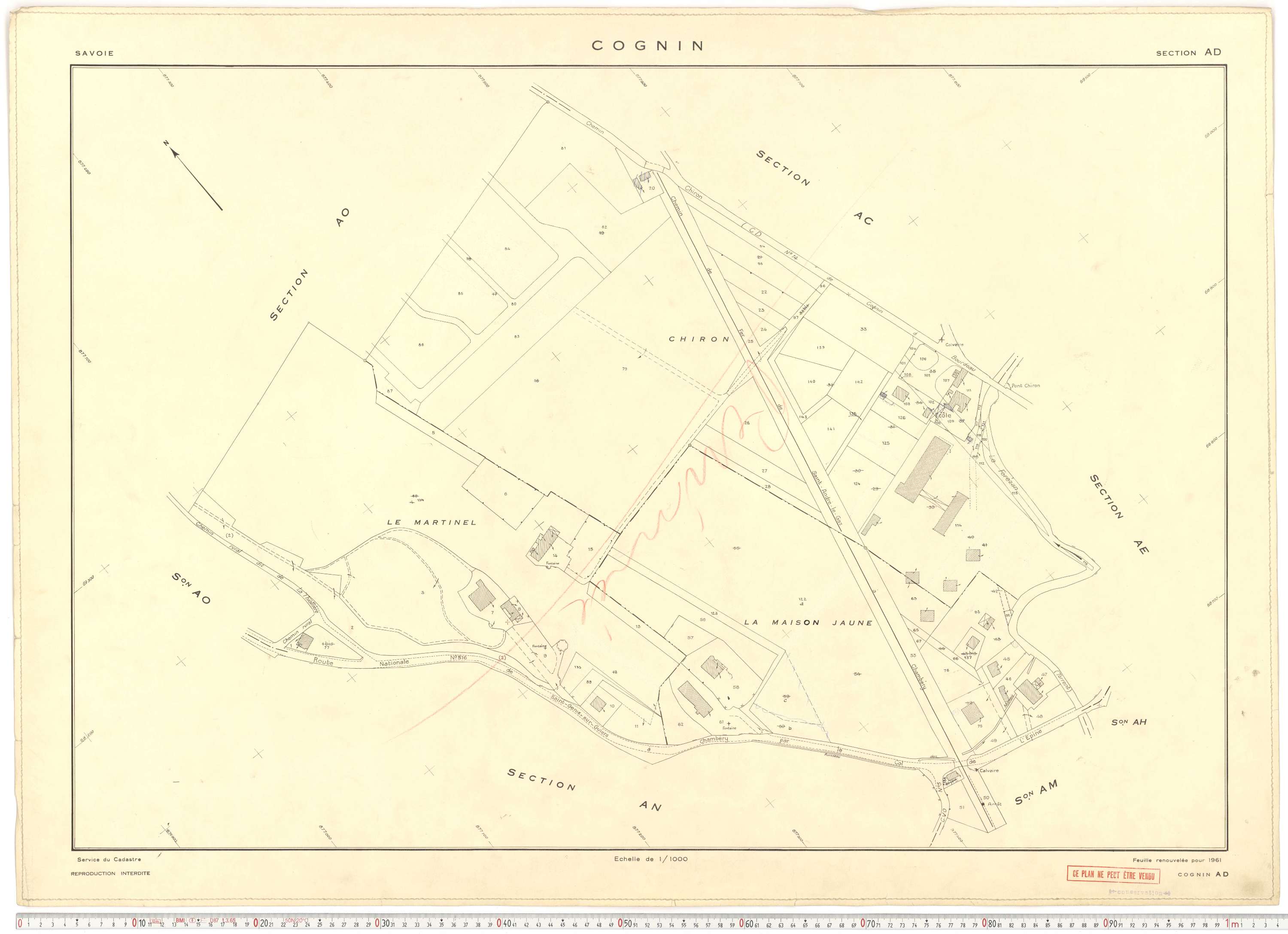 Cognin - Plans cadastraux du cadastre rénové en 1961 et mis à jour en 1988.