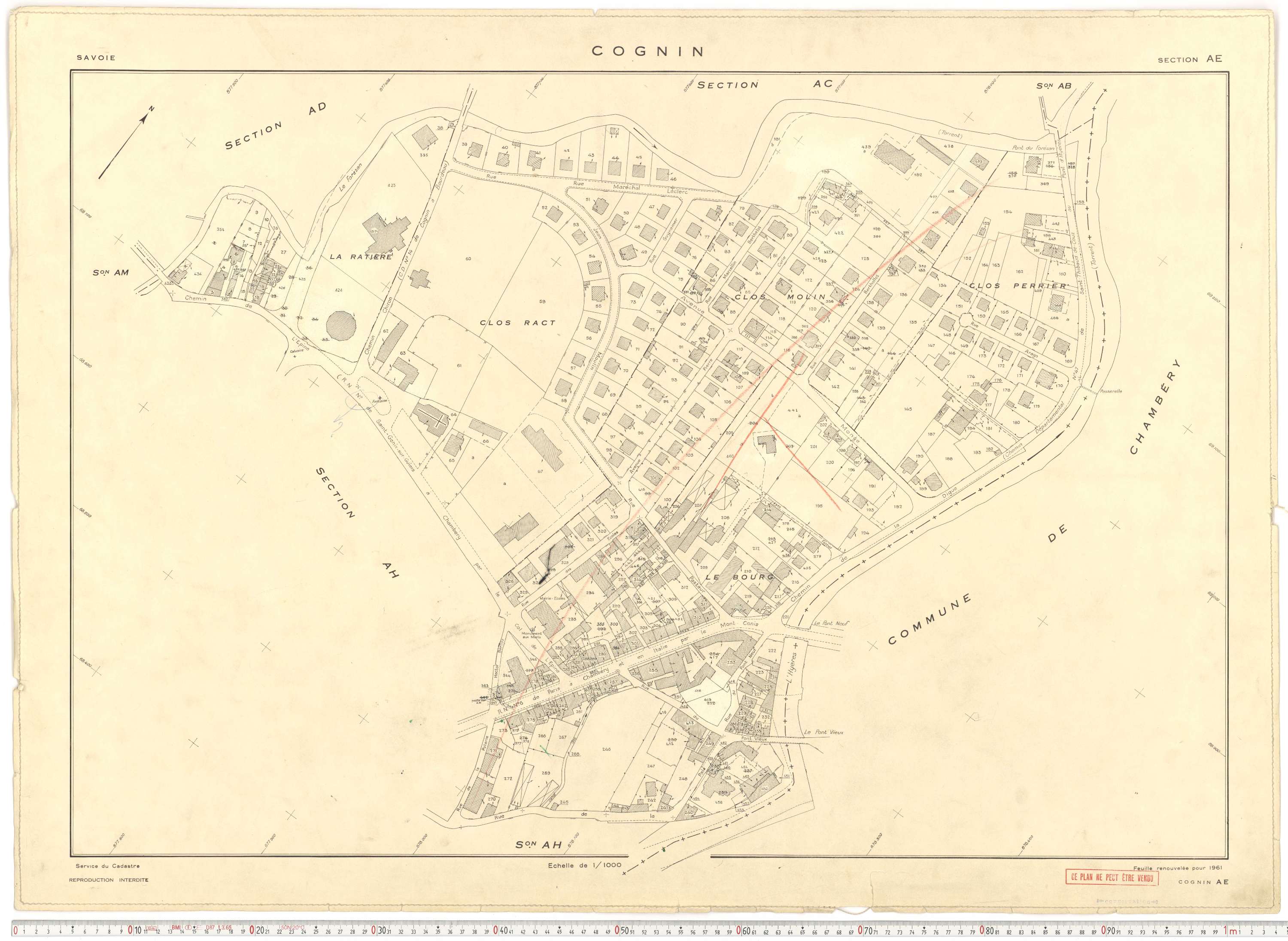 Cognin - Plans cadastraux du cadastre rénové en 1961 et mis à jour en 1988.