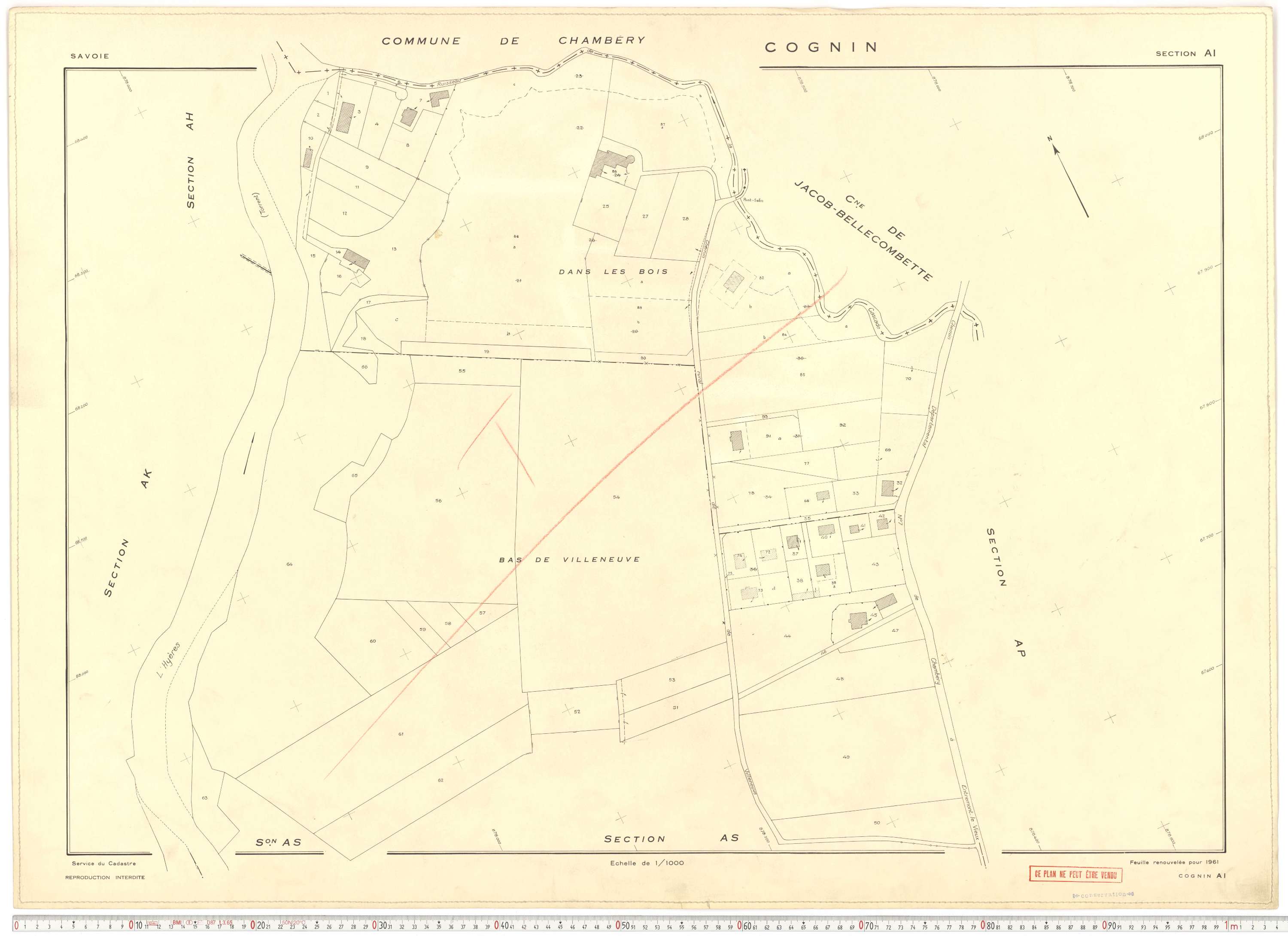 Cognin - Plans cadastraux du cadastre rénové en 1961 et mis à jour en 1988.