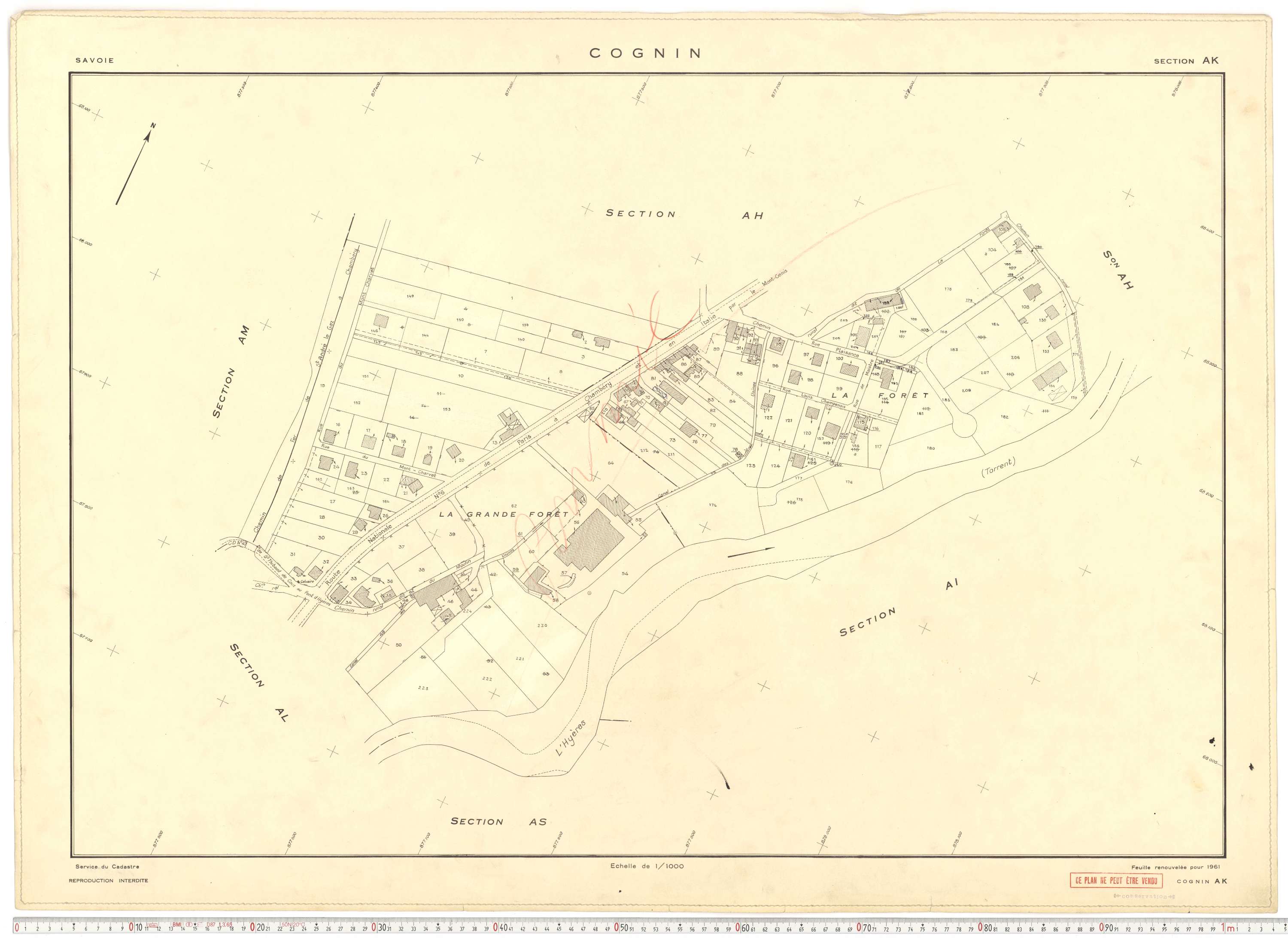 Cognin - Plans cadastraux du cadastre rénové en 1961 et mis à jour en 1988.