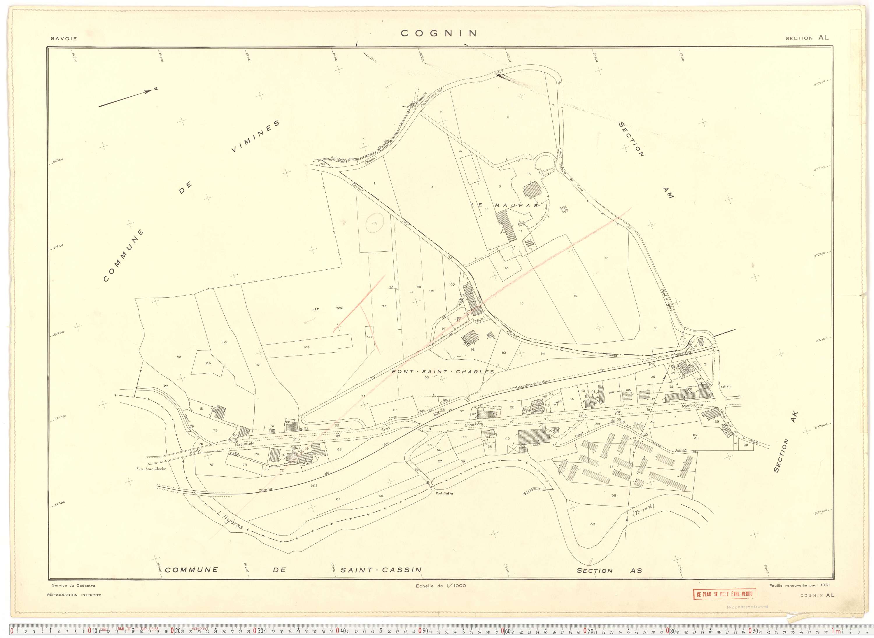 Cognin - Plans cadastraux du cadastre rénové en 1961 et mis à jour en 1988.