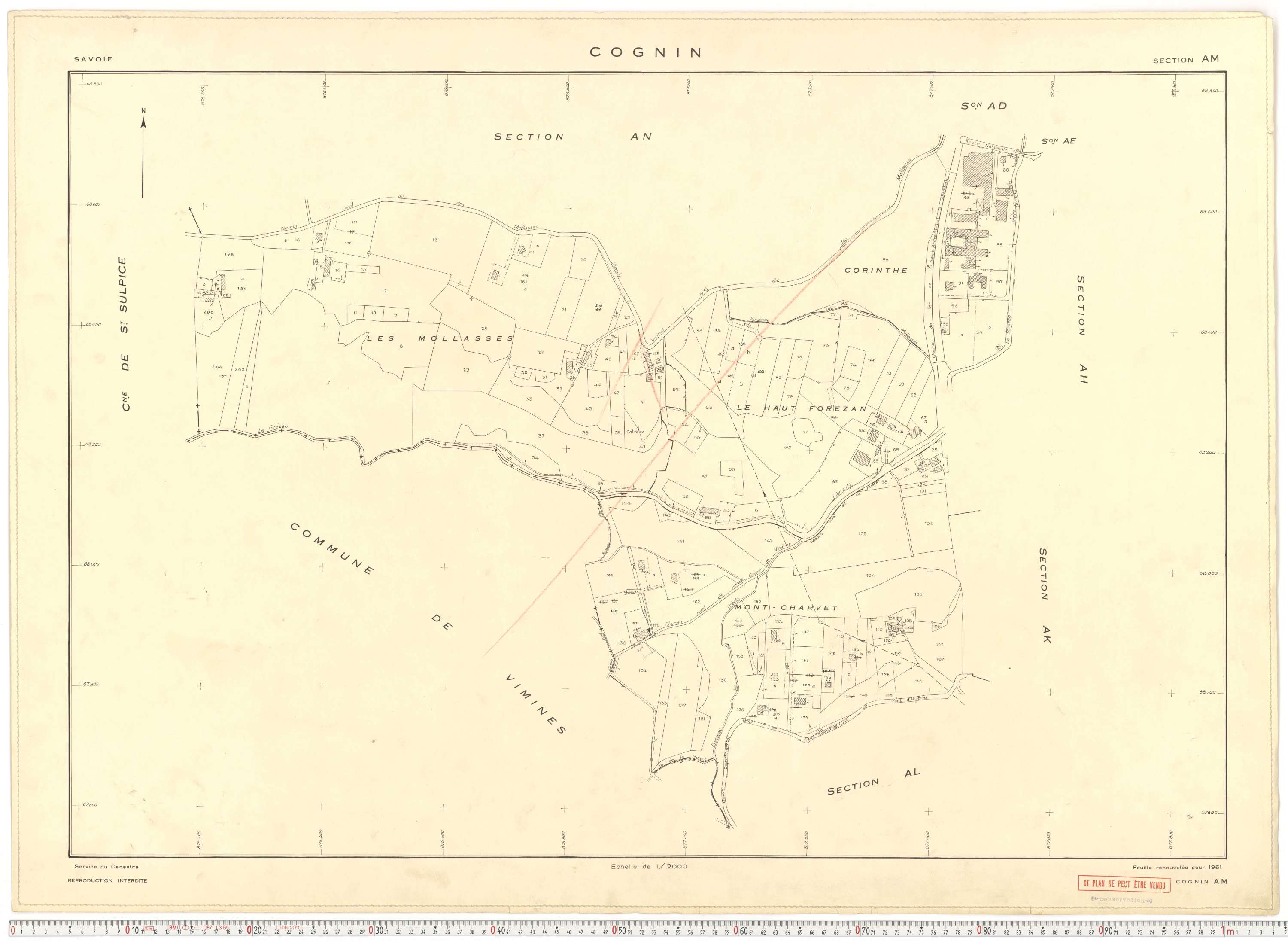 Cognin - Plans cadastraux du cadastre rénové en 1961 et mis à jour en 1988.