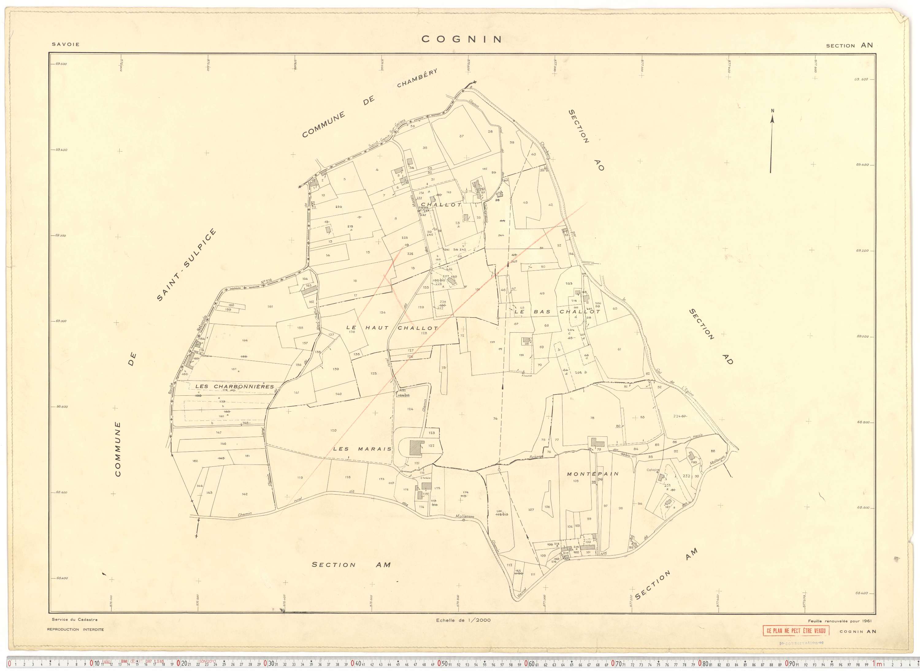 Cognin - Plans cadastraux du cadastre rénové en 1961 et mis à jour en 1988.