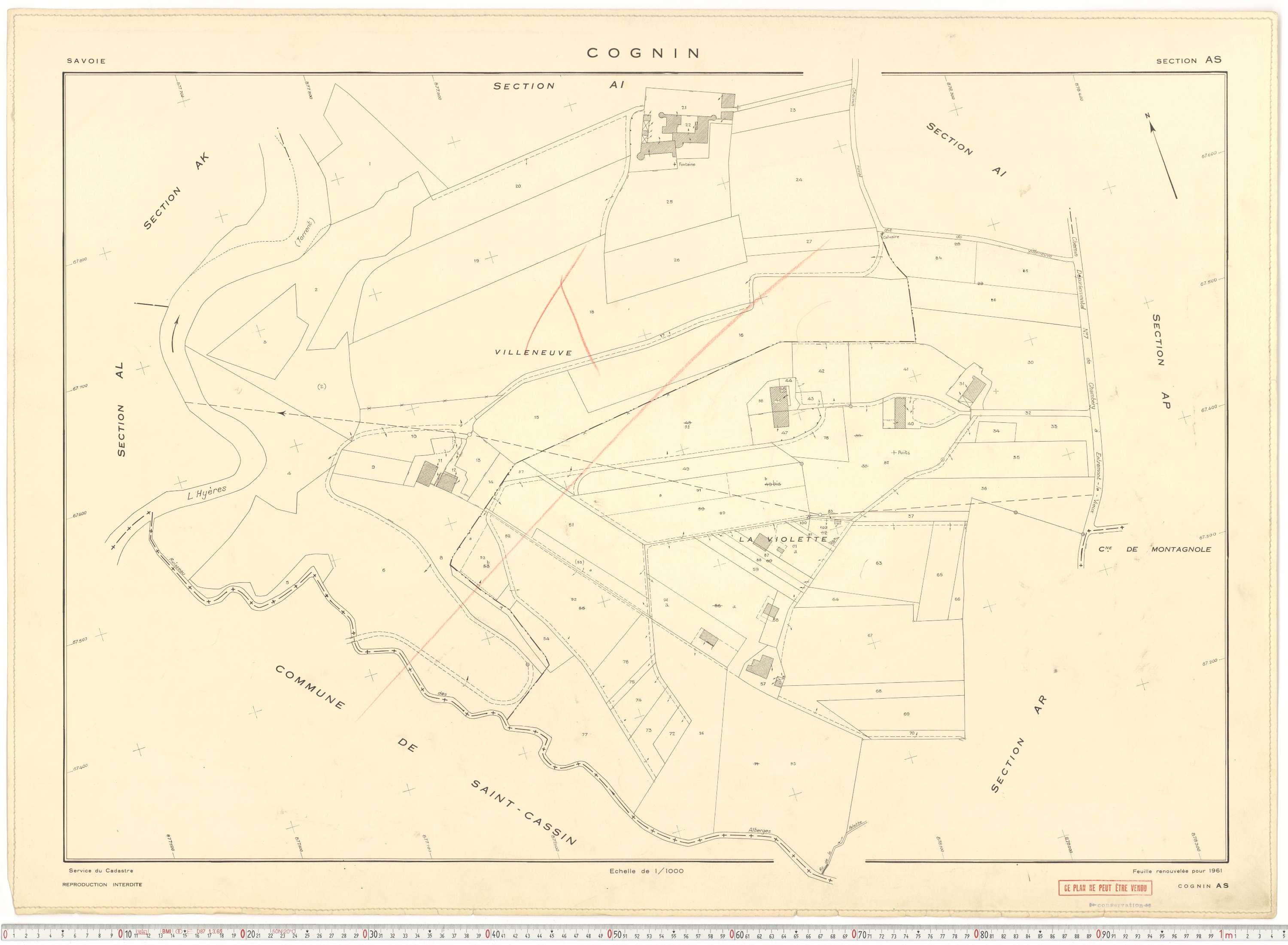 Cognin - Plans cadastraux du cadastre rénové en 1961 et mis à jour en 1988.