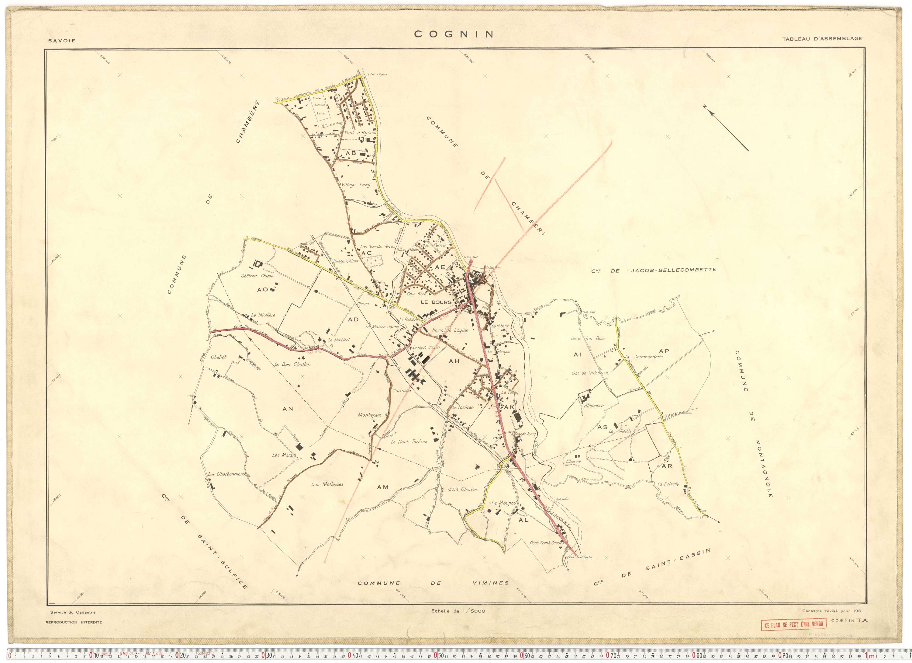 Cognin - Plans cadastraux du cadastre rénové en 1961 et mis à jour en 1988.